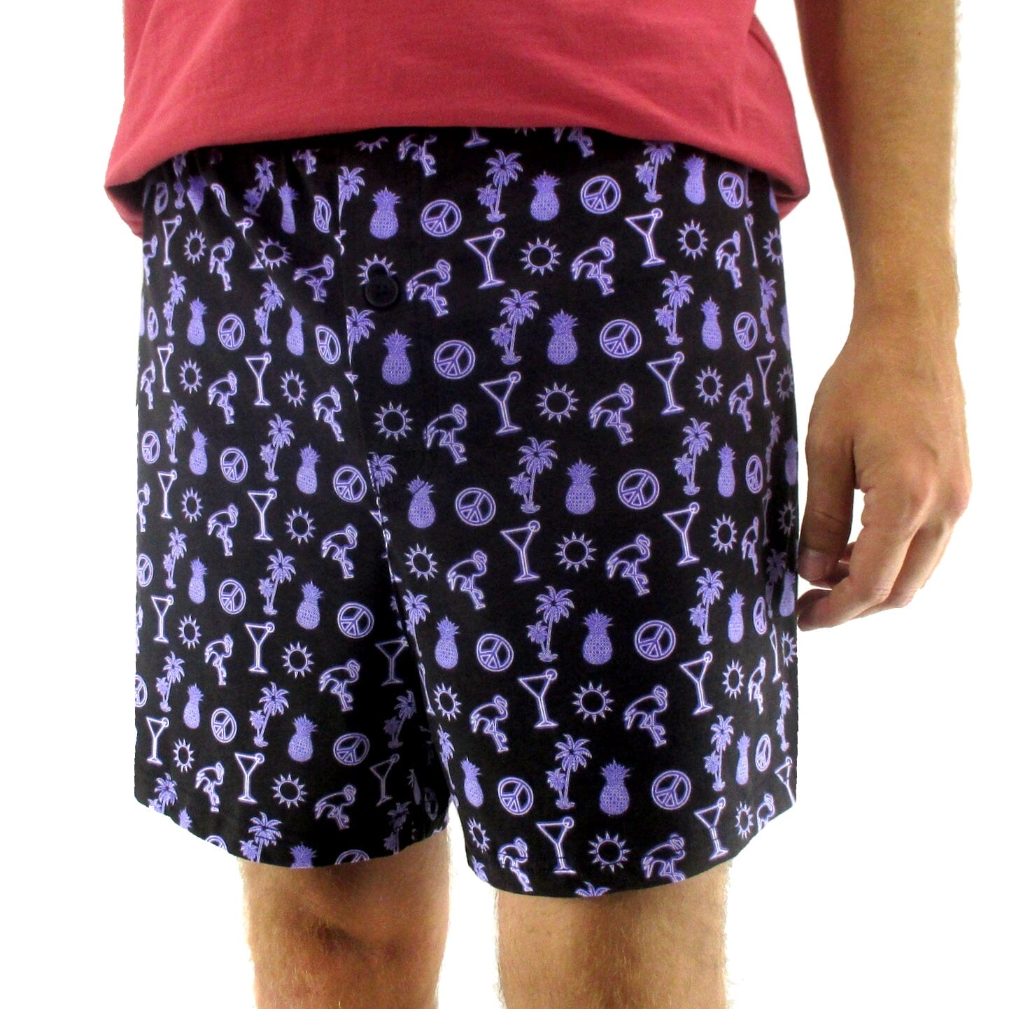 Men's Pineapple Flamingo All-Over Print Cotton Knit Pajama Shorts