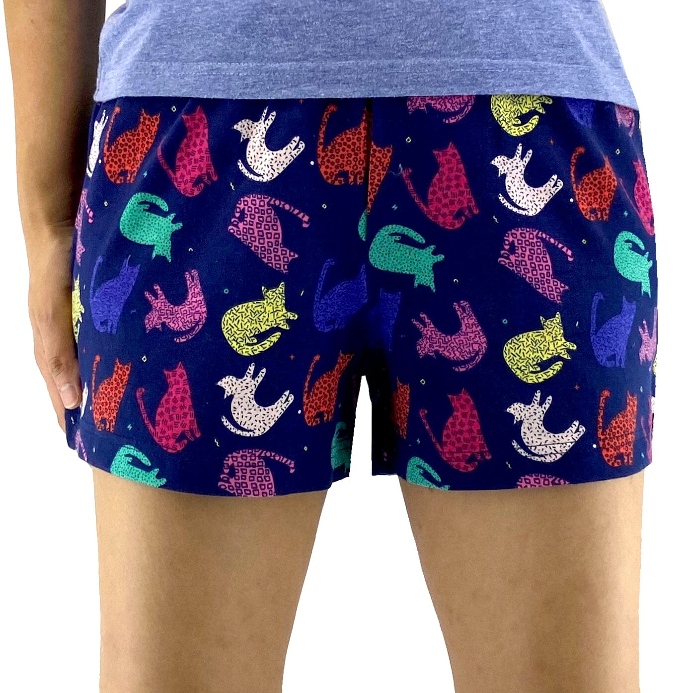 Women's Colorful Cat Silhouette Printed Cotton Knit PJ Pajama Shorts