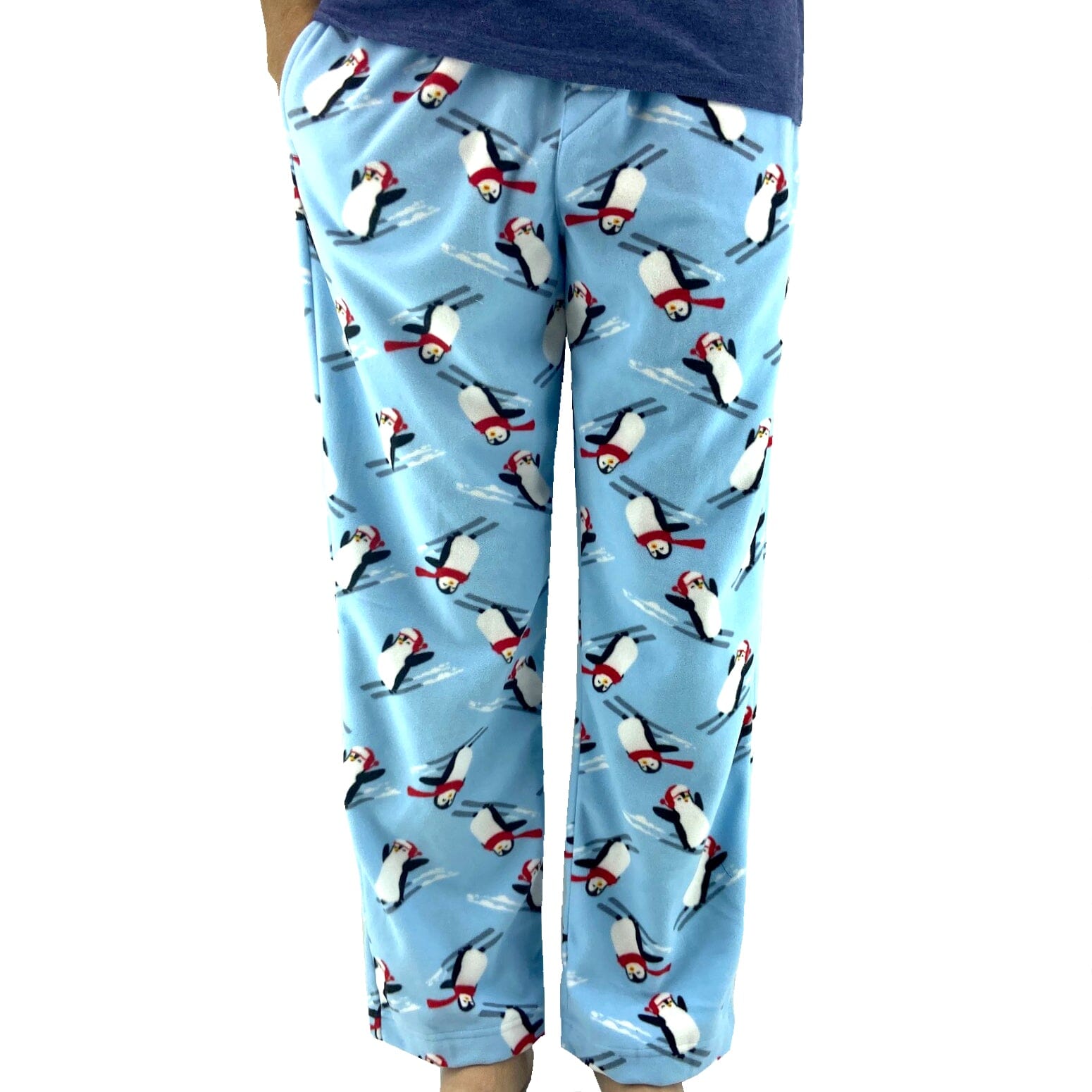 Men's Loungewear Skiing Penguin Print Warm Winter Fleece Pajama Pants