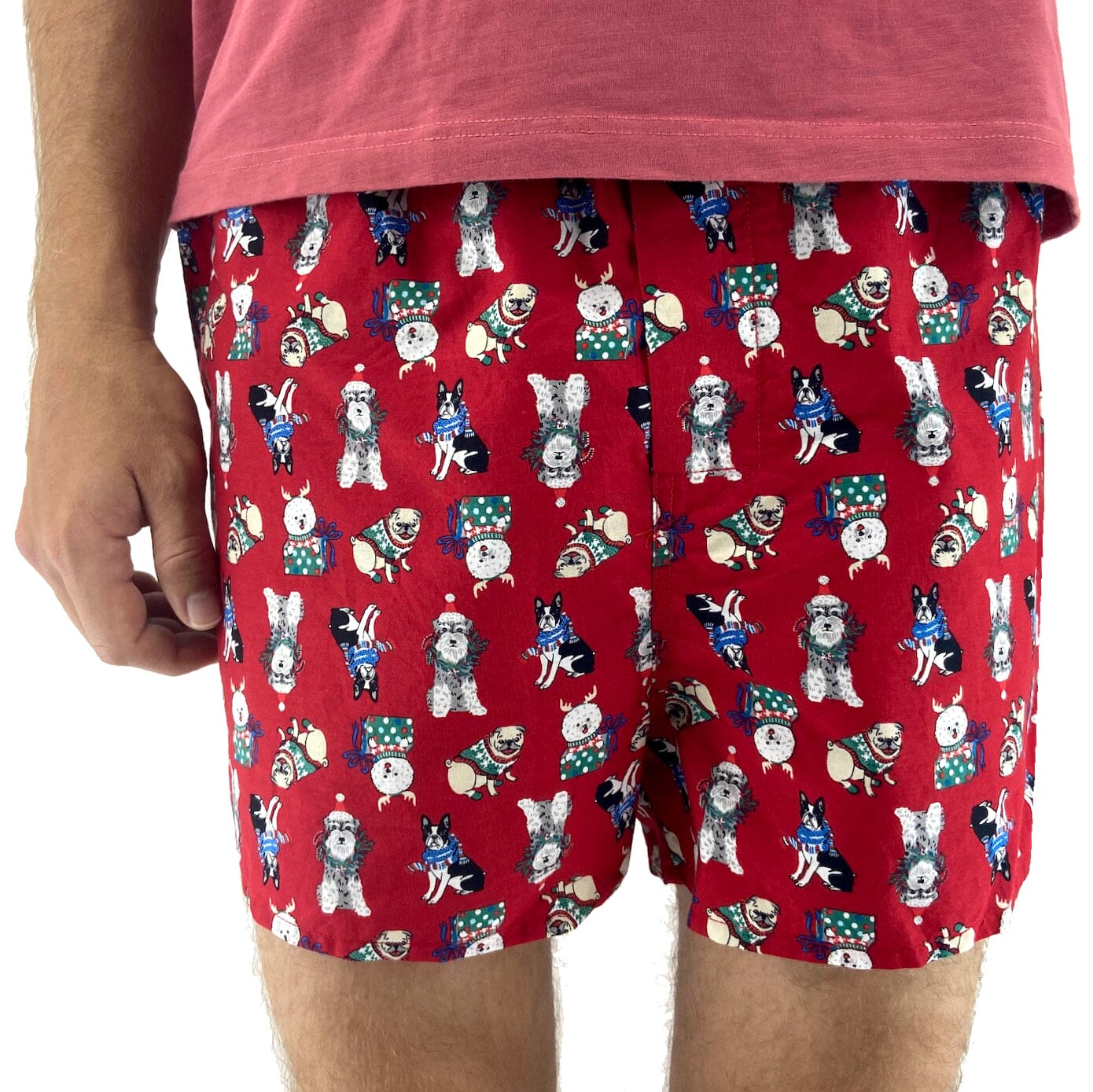 Fun Festive Christmas Puppy Dog Patterned Cotton Boxer Shorts for Men