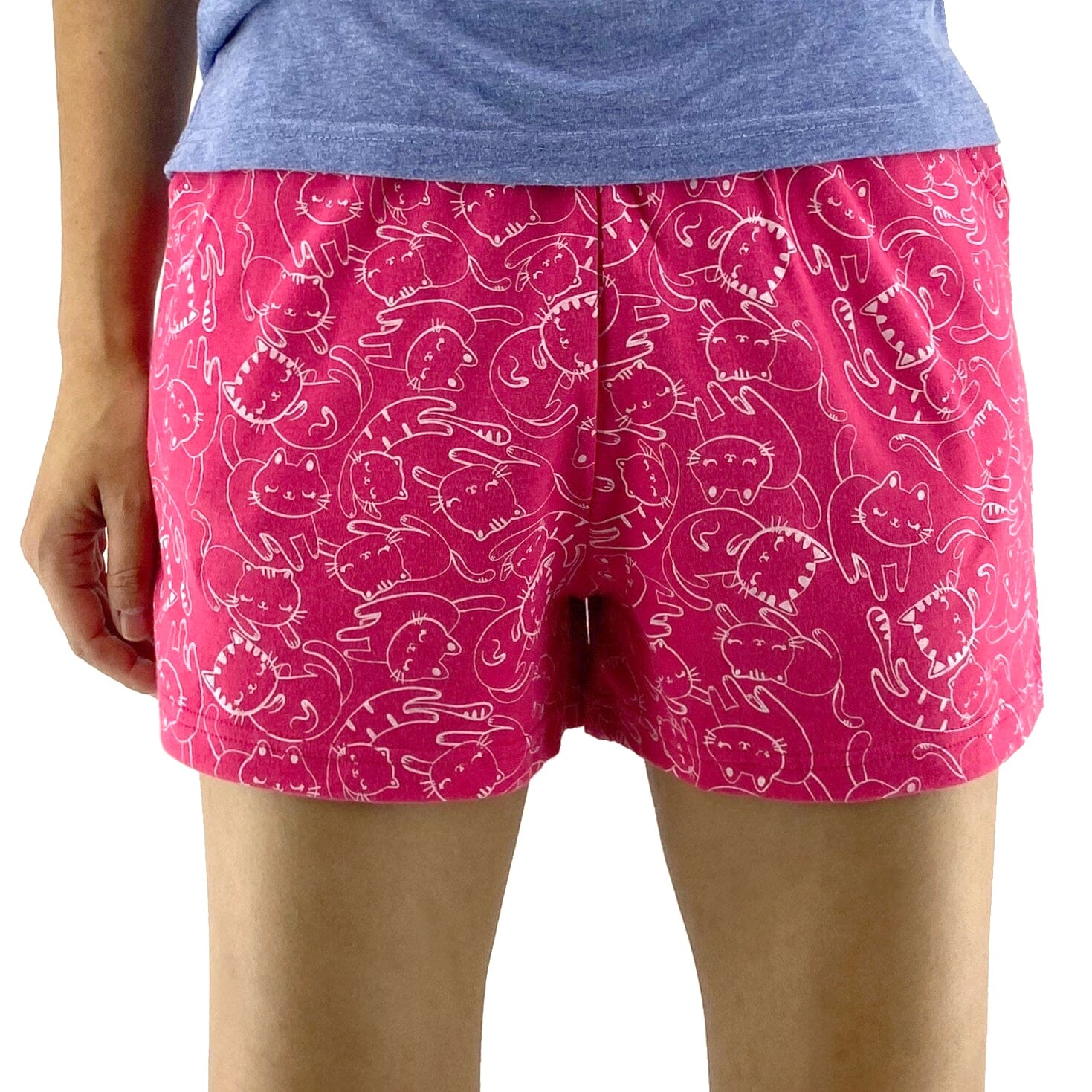 Women's Adorable Sleepy Kitty Cat Patterned Knit PJ Pyjama Shorts