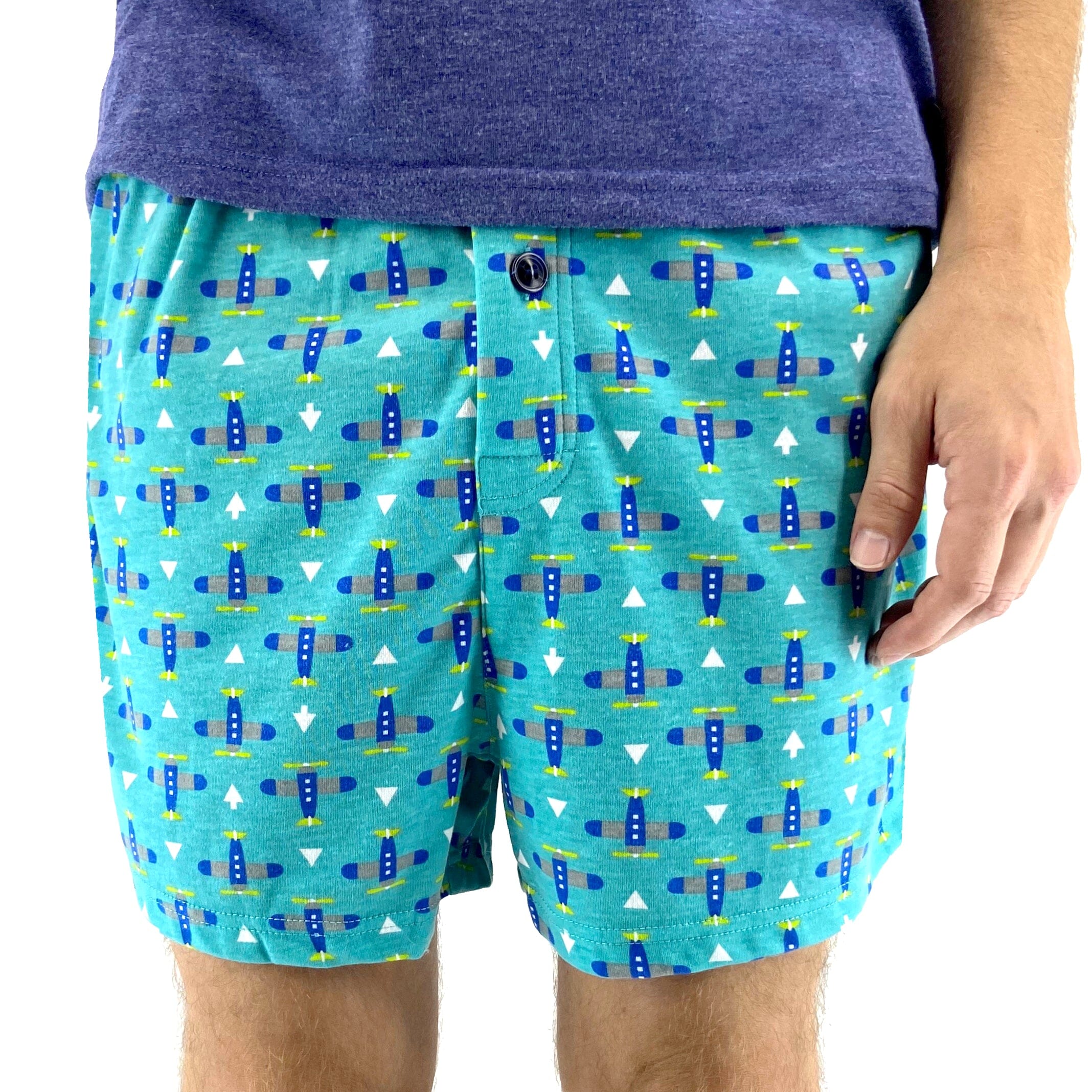 Men's Airplane All Over Print Drawstring Cotton Knit Pyjama Shorts