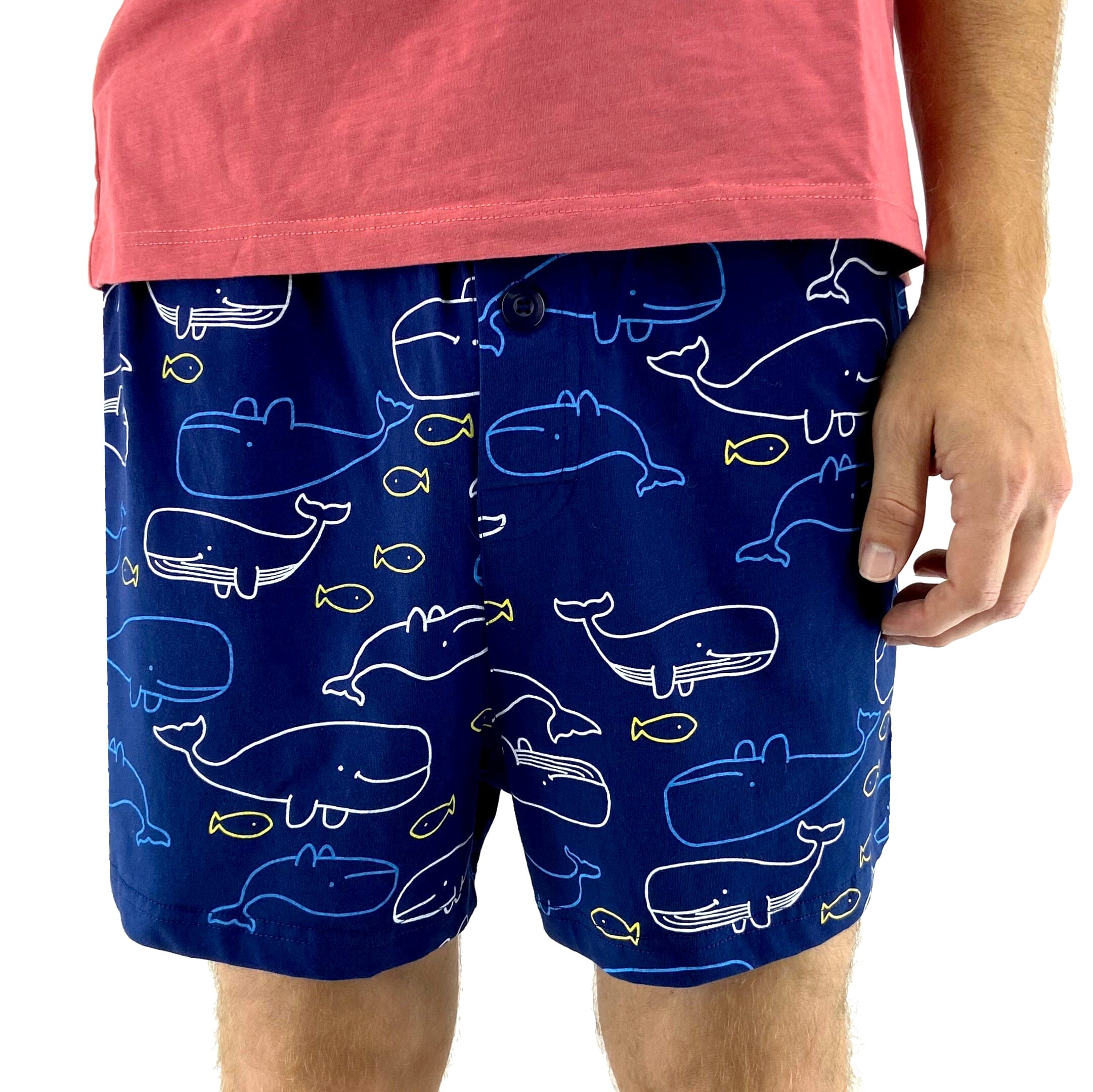 Men's Blue Whale All Over Print Animal Themed Jersey Knit PJ Bottoms