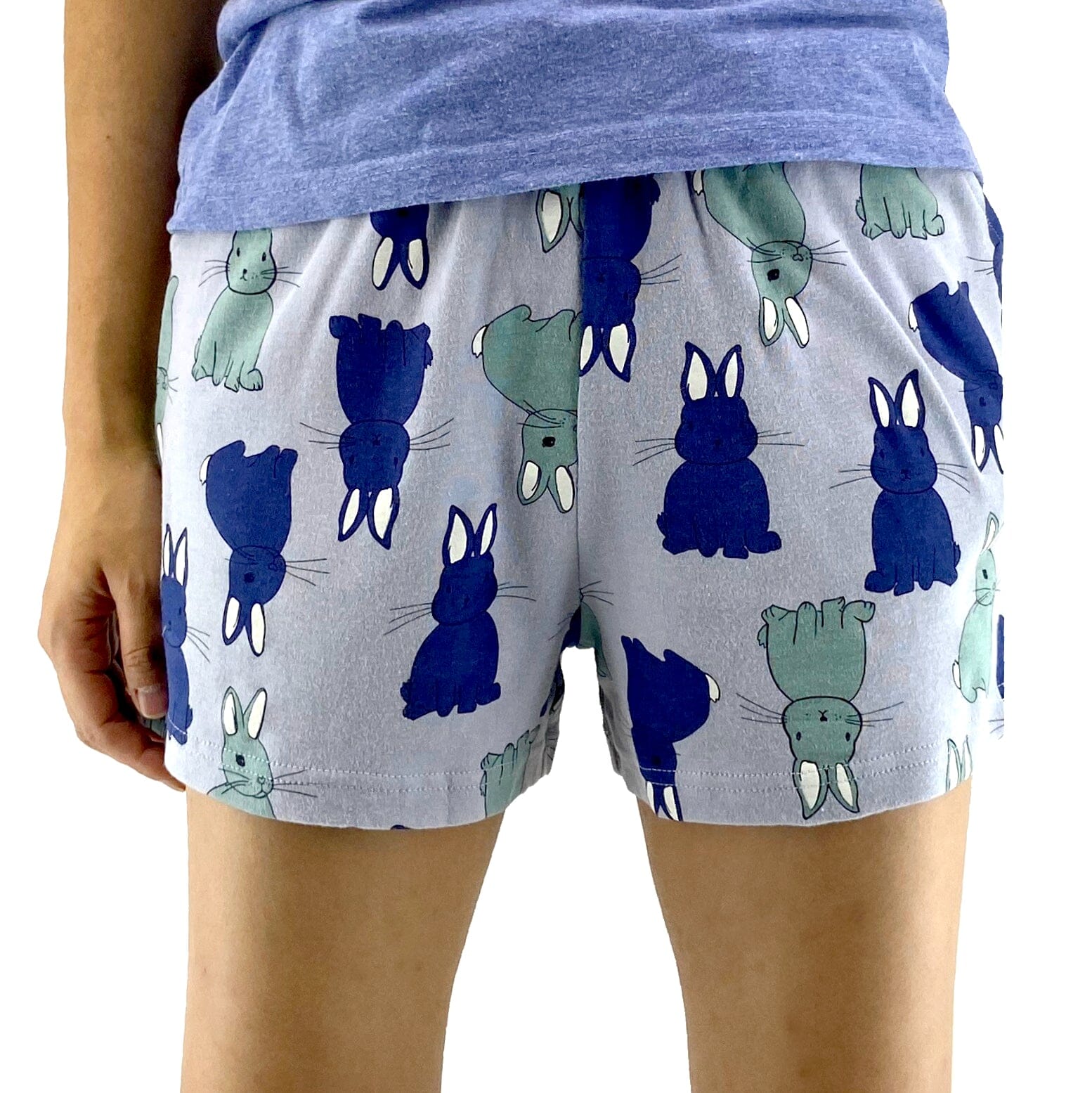 Women's Grey Bunny Rabbit All-Over Print Jersey Knit PJ Pyjama Shorts