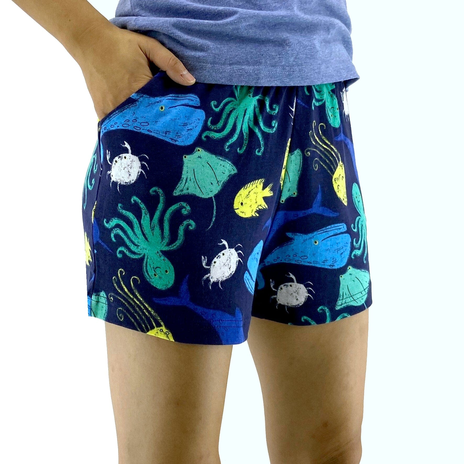Women's Sea Creatures Whale Narwhal Crab Print Knit Pyjama Bottoms