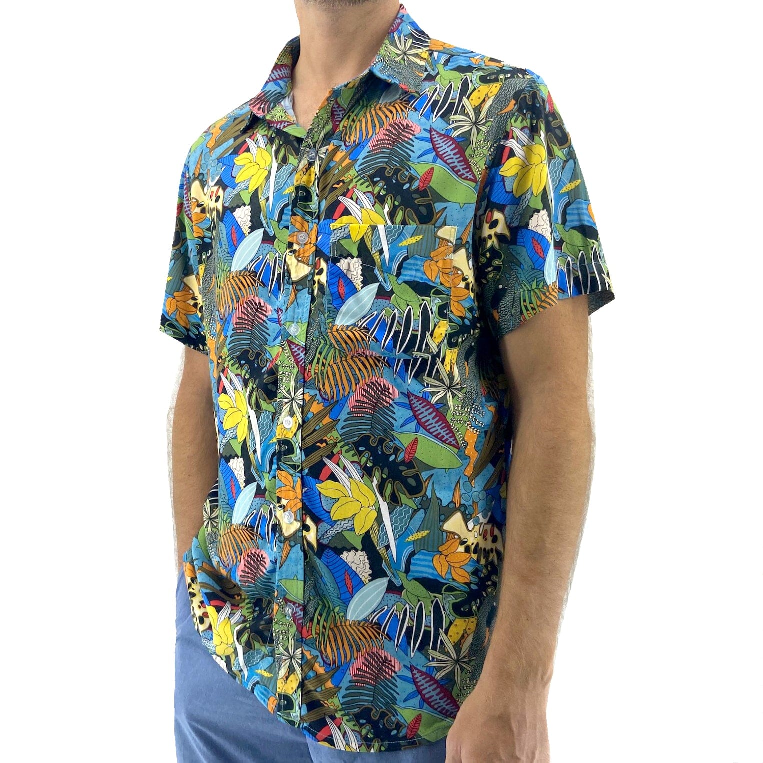 Mens Unique Vibrant Colorful Abstract Floral Leaf Print Hawaiian Shirt