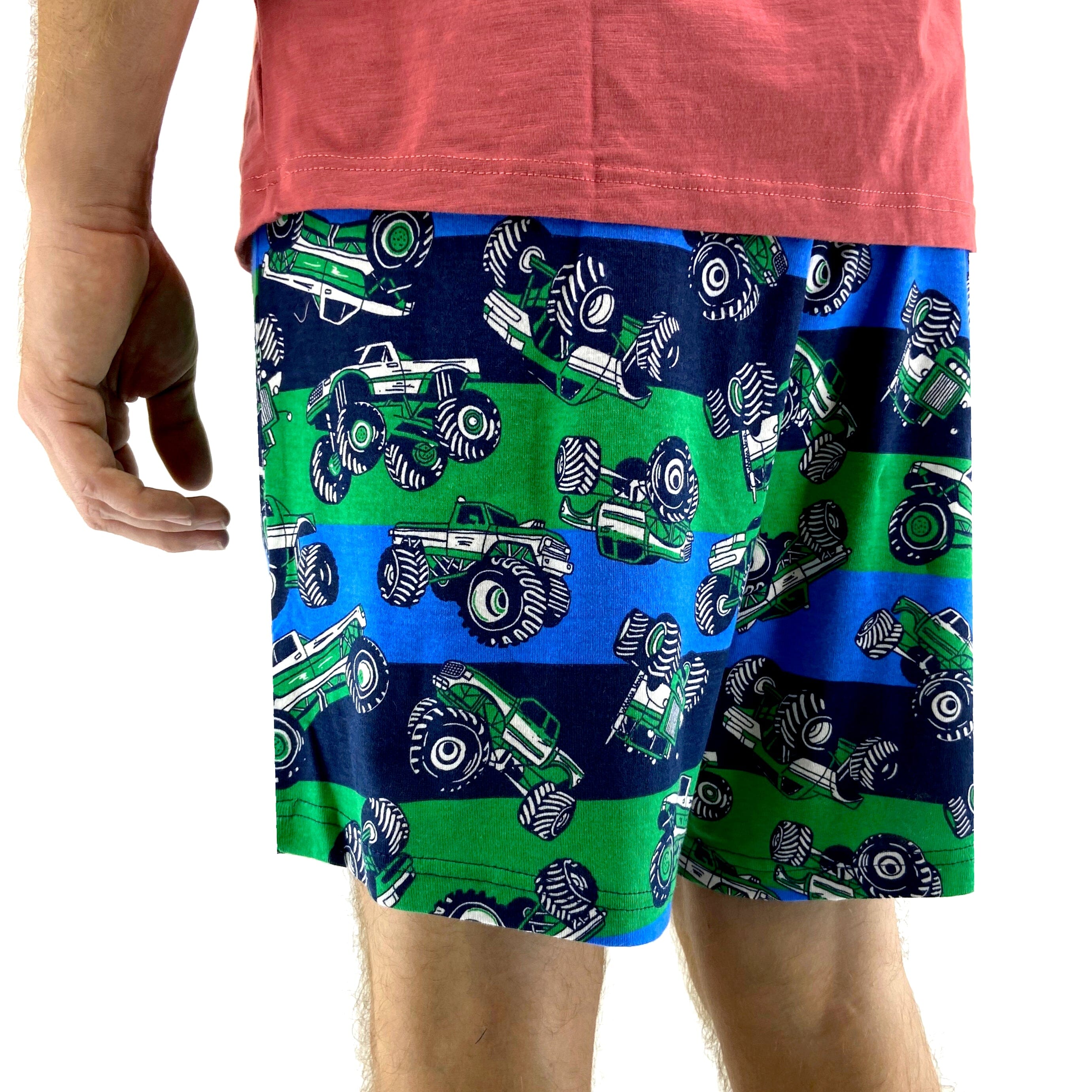 Men's Striped Monster Truck All Over Print Drawstring Pajama Shorts