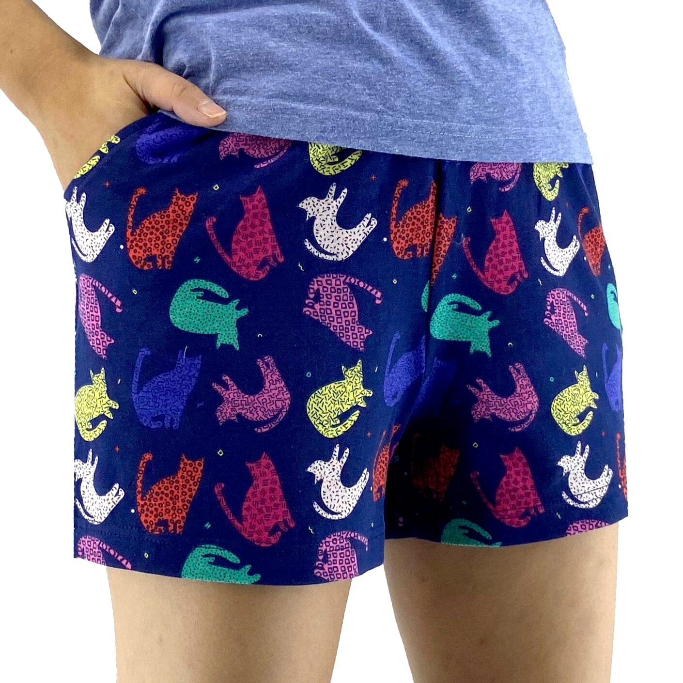 Women's Colorful Cat Silhouette Printed Cotton Knit PJ Pajama Shorts