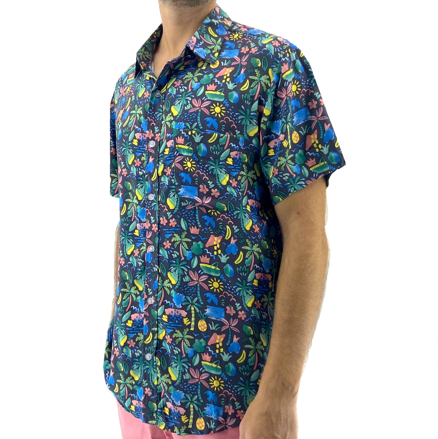 Men's Colorful Abstract Palm Tree Print Soft Button Down Aloha Shirt