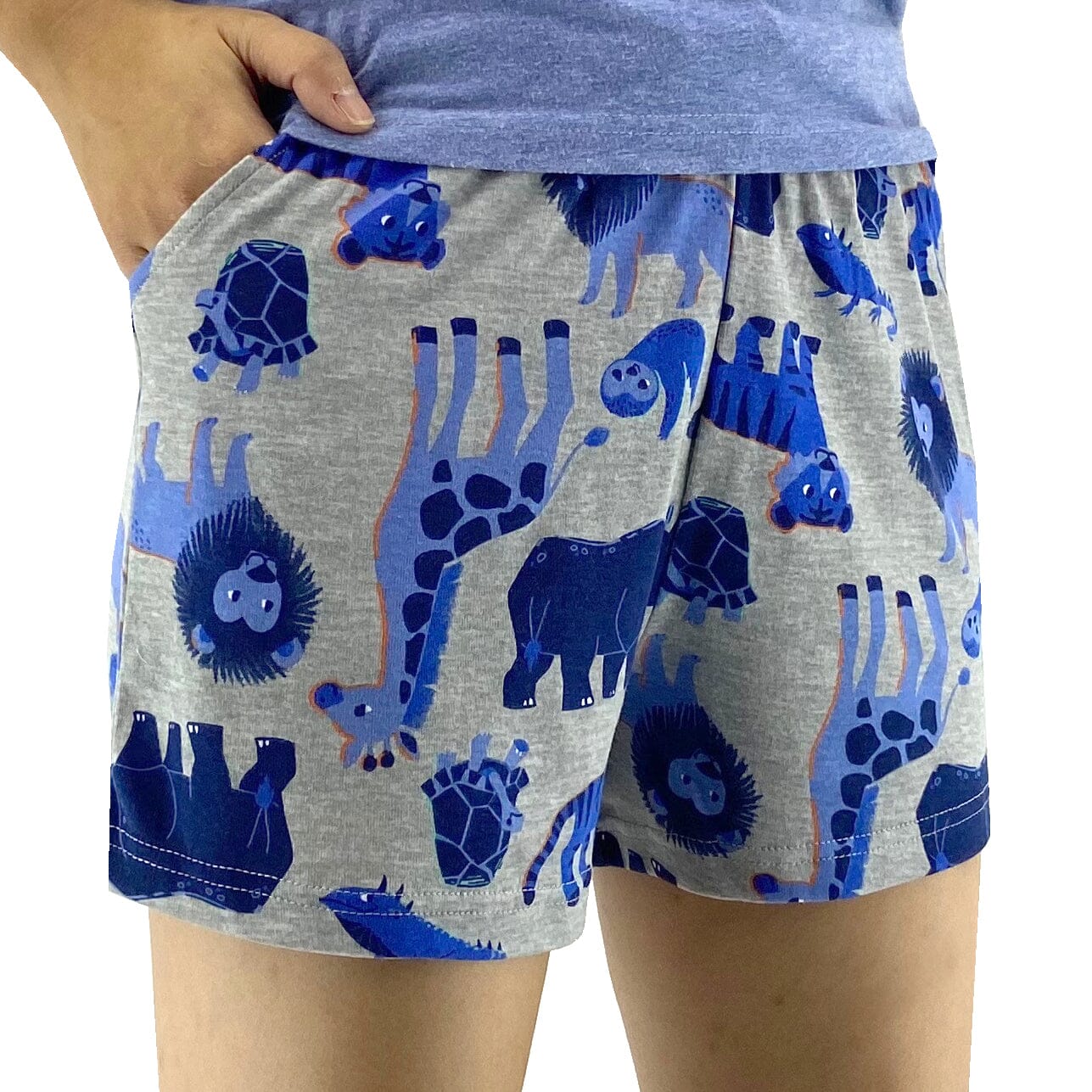 Women's Cute Sloth Rhino Giraffe All-Over Print Knit PJ Pyjama Shorts
