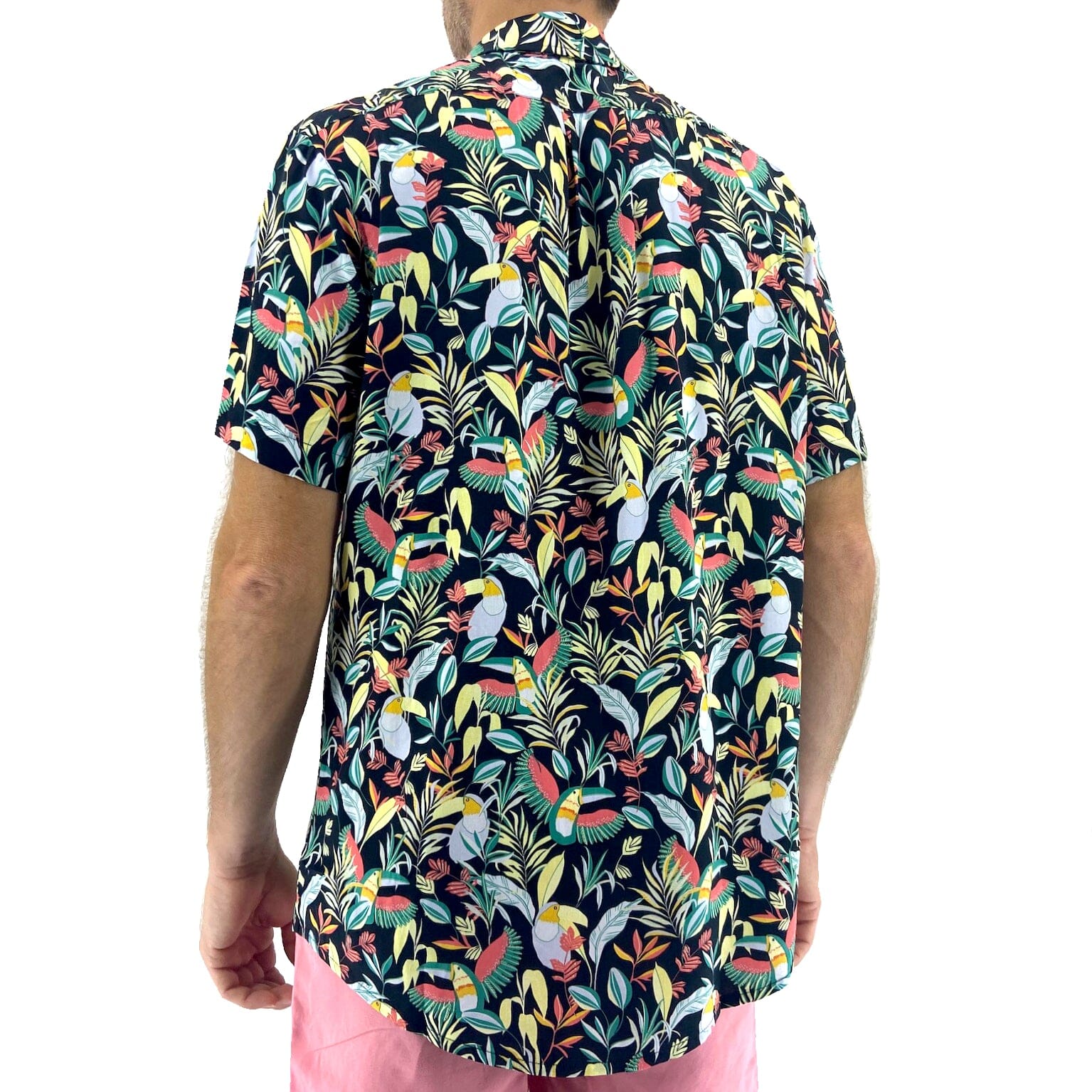 Men's Colorful Tropical Toucan Patterned Button Down Hawaiian Shirt