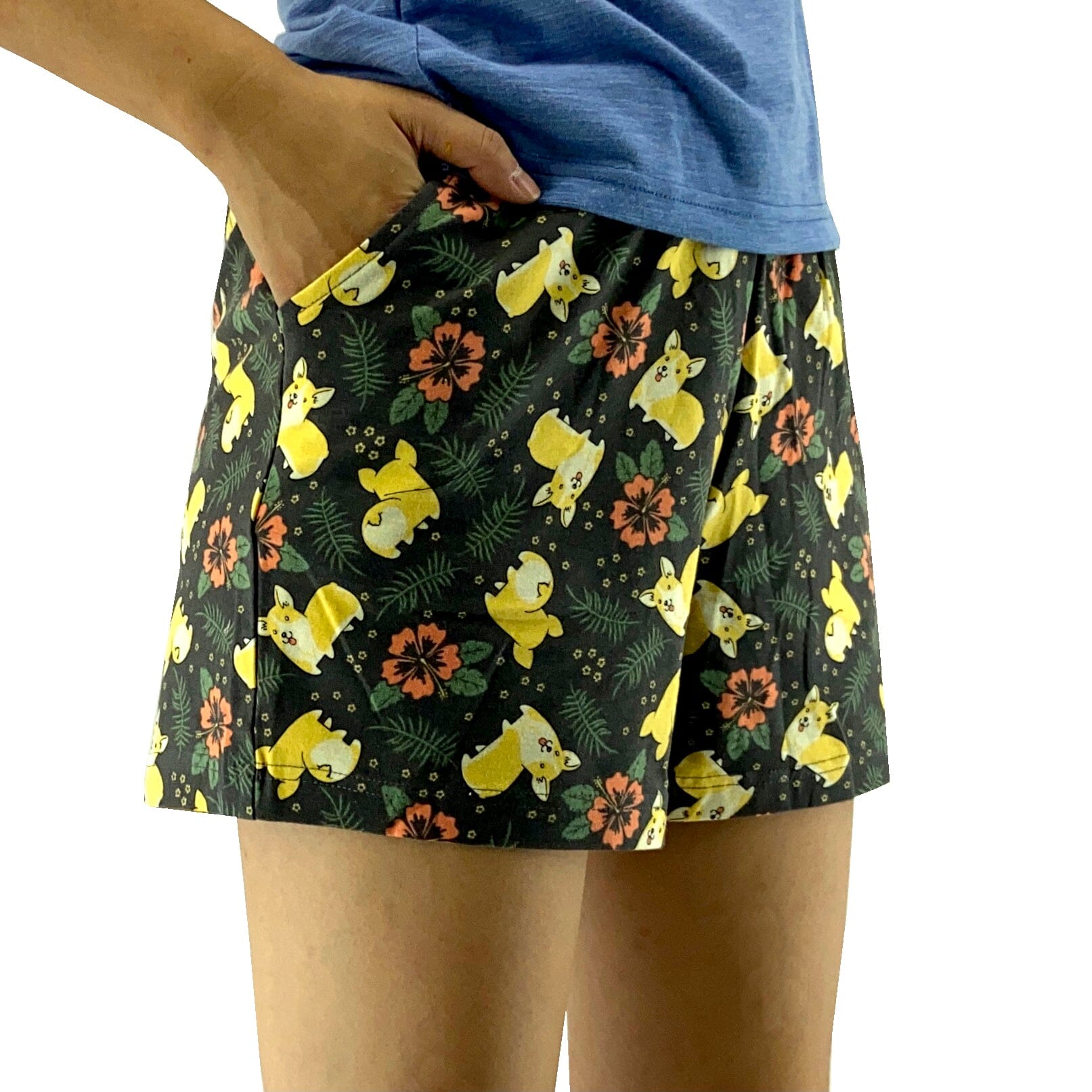 Women's Corgi Butt All-Over Novelty Print Cotton Knit PJ Pajama Shorts