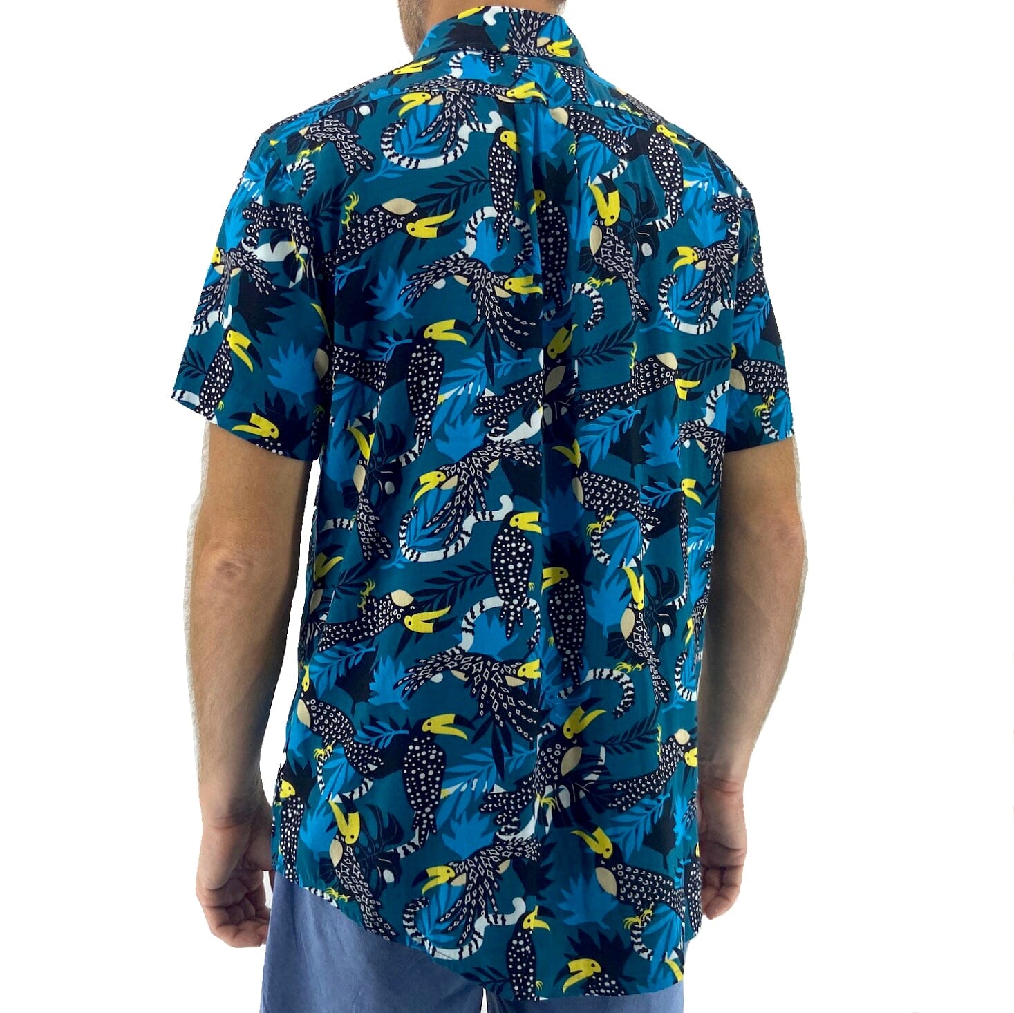 Men's Unique Toucan Bird Floral Leaves Print Button Up Hawaiian Shirt