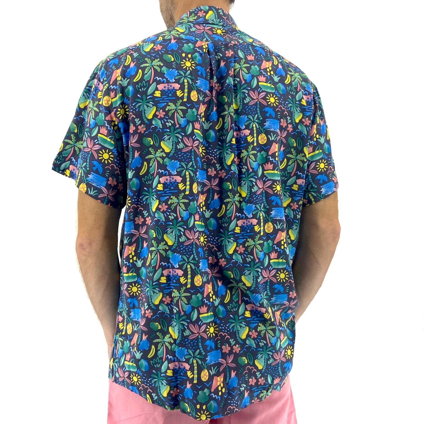 Men's Colorful Abstract Palm Tree Print Soft Button Down Aloha Shirt