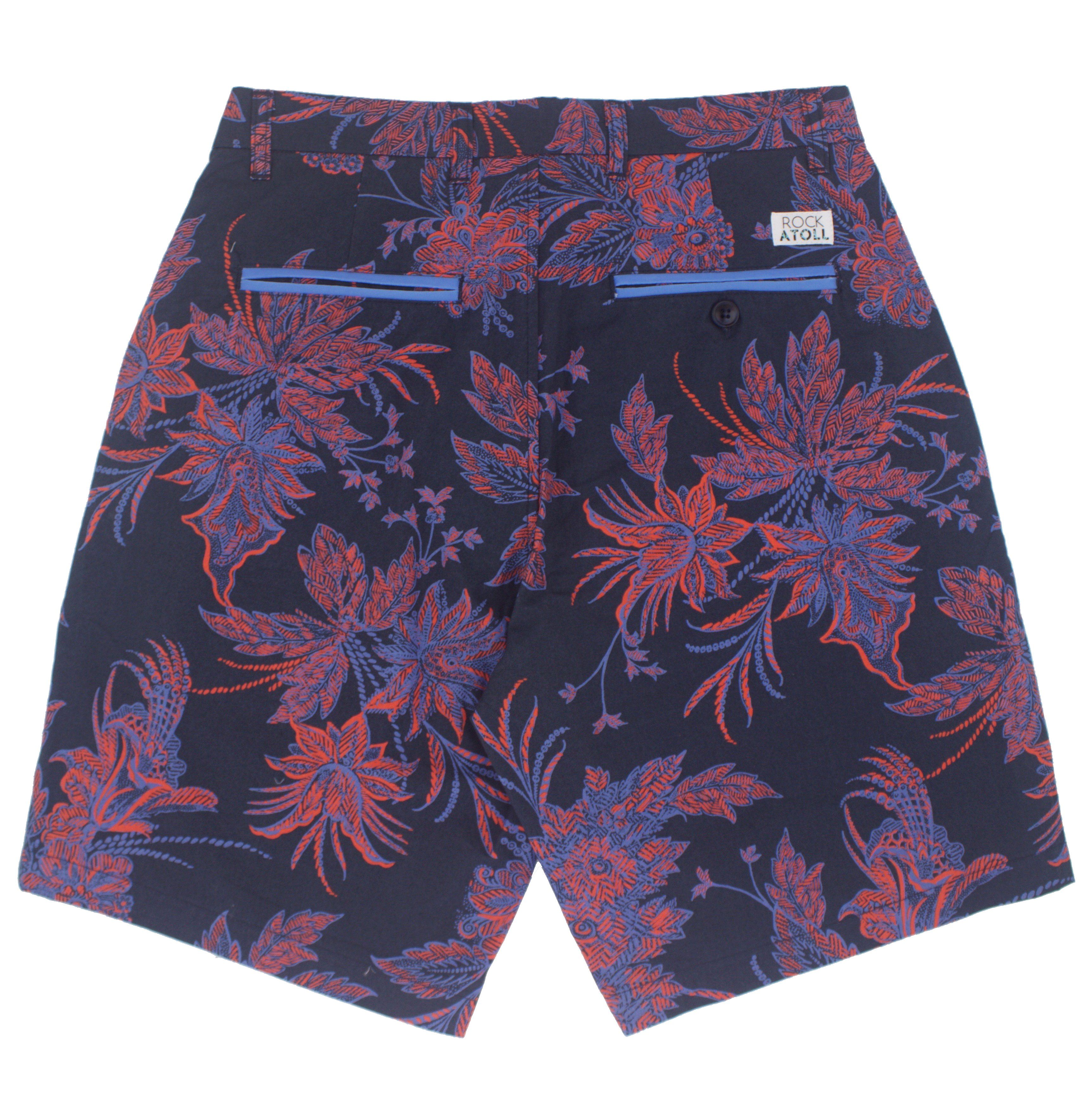 Bold Colorful Golf Shorts for Men in Navy Blue with Flower Print