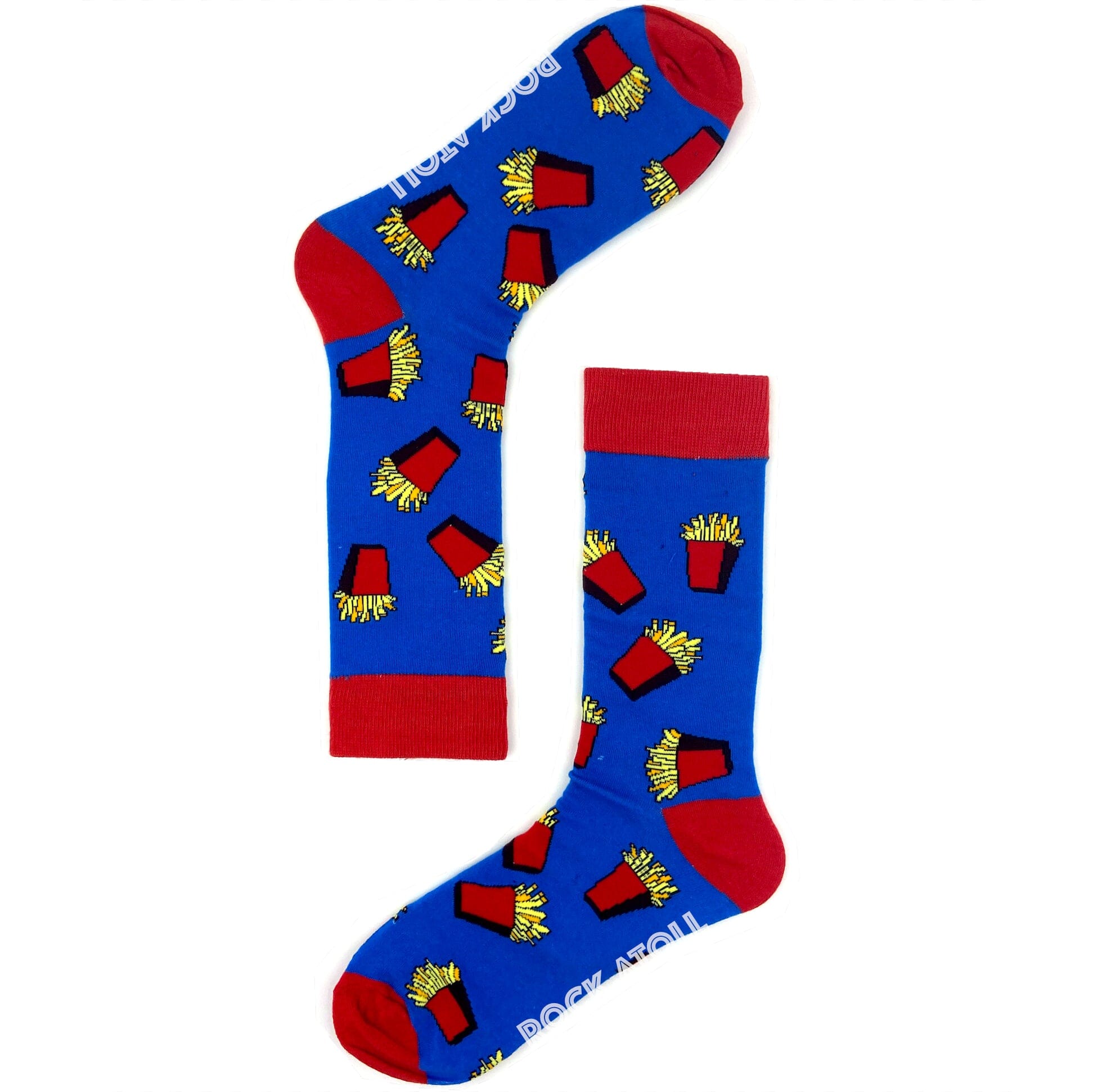 Bright Blue Unisex French Fries Print Fast Food Inspired Novelty Socks