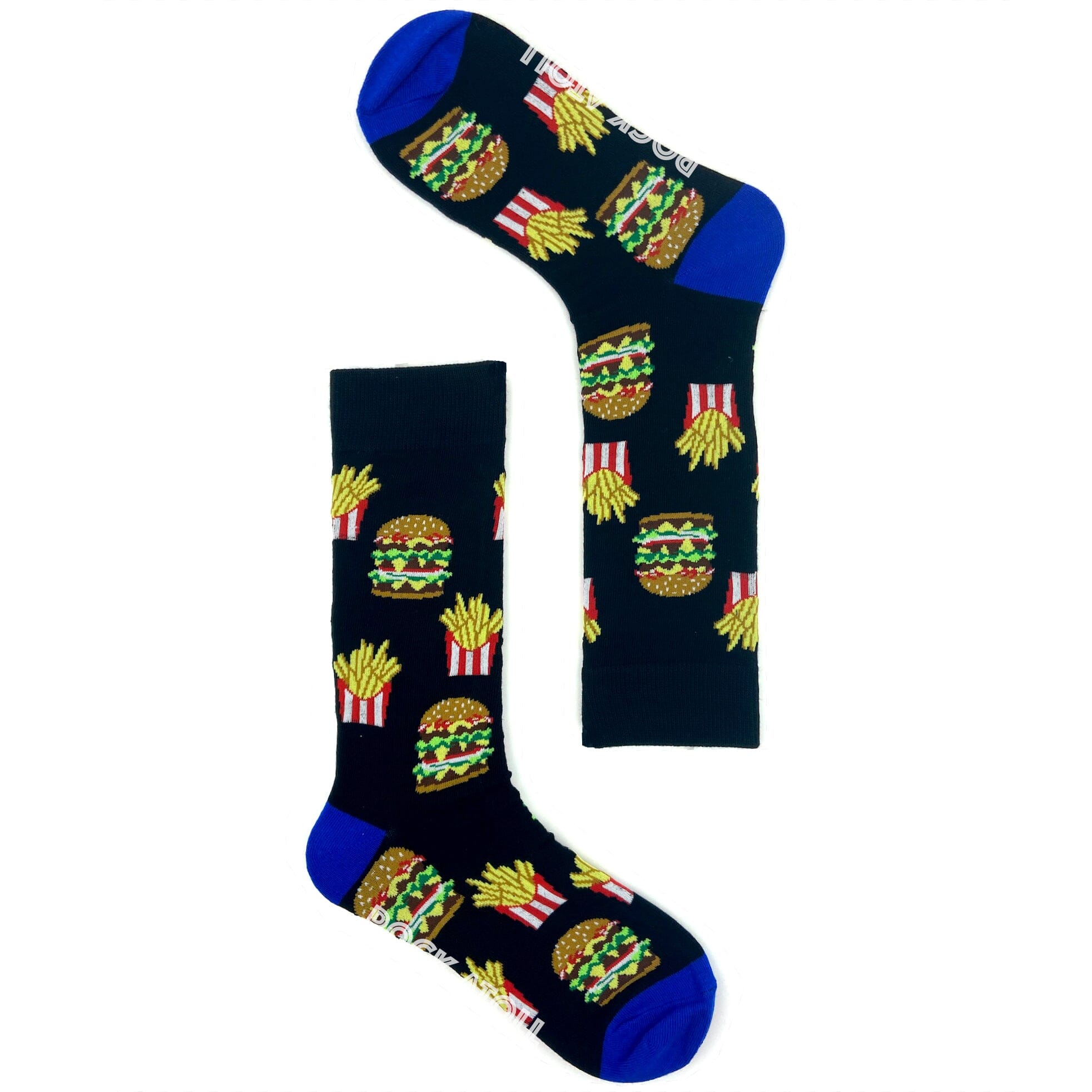 Black Unisex Burgers & French Fries Patterned Fast Food Novelty Socks