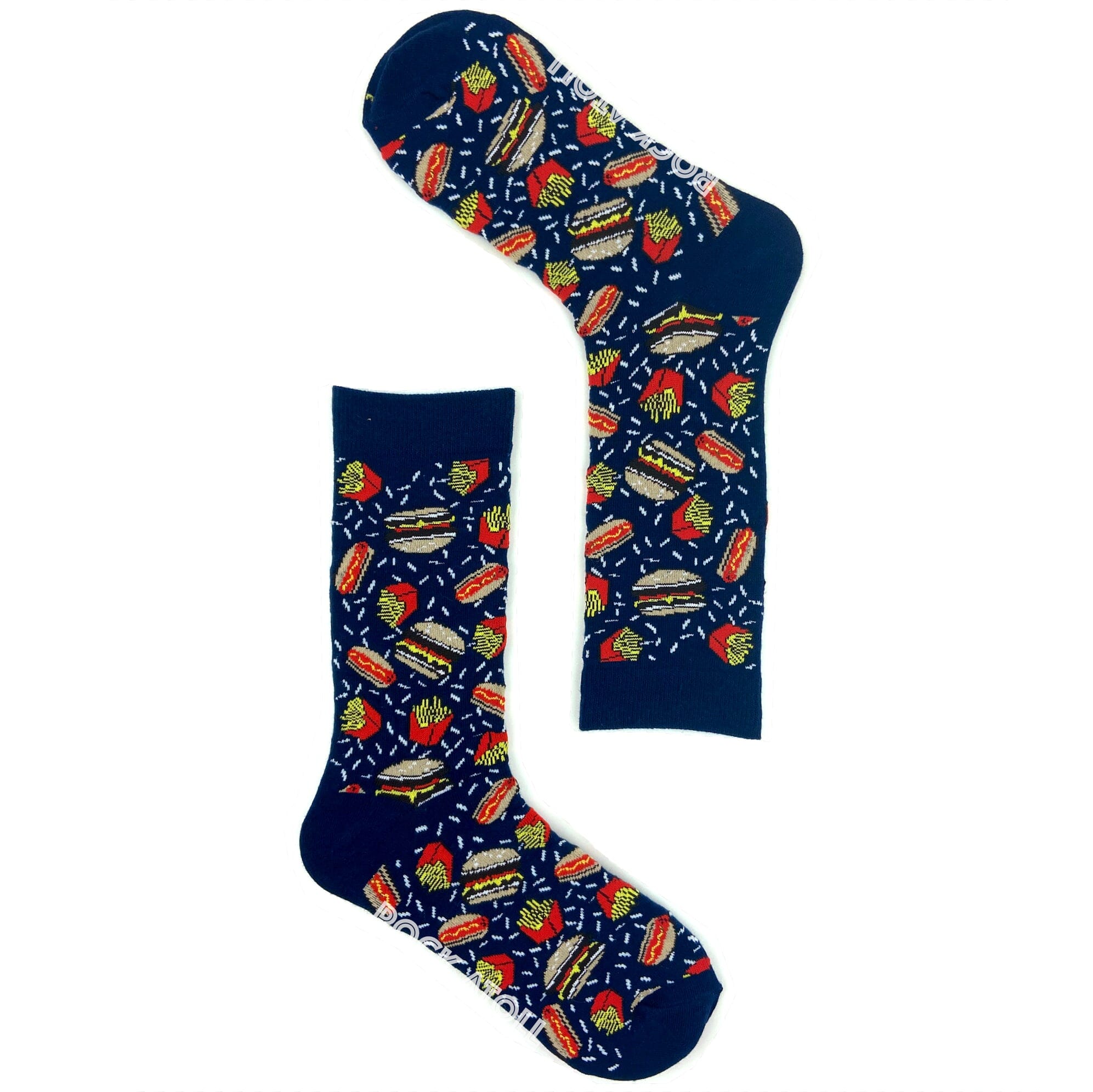 Navy Blue Unisex Burgers & French Fries Print Fast Food Novelty Socks