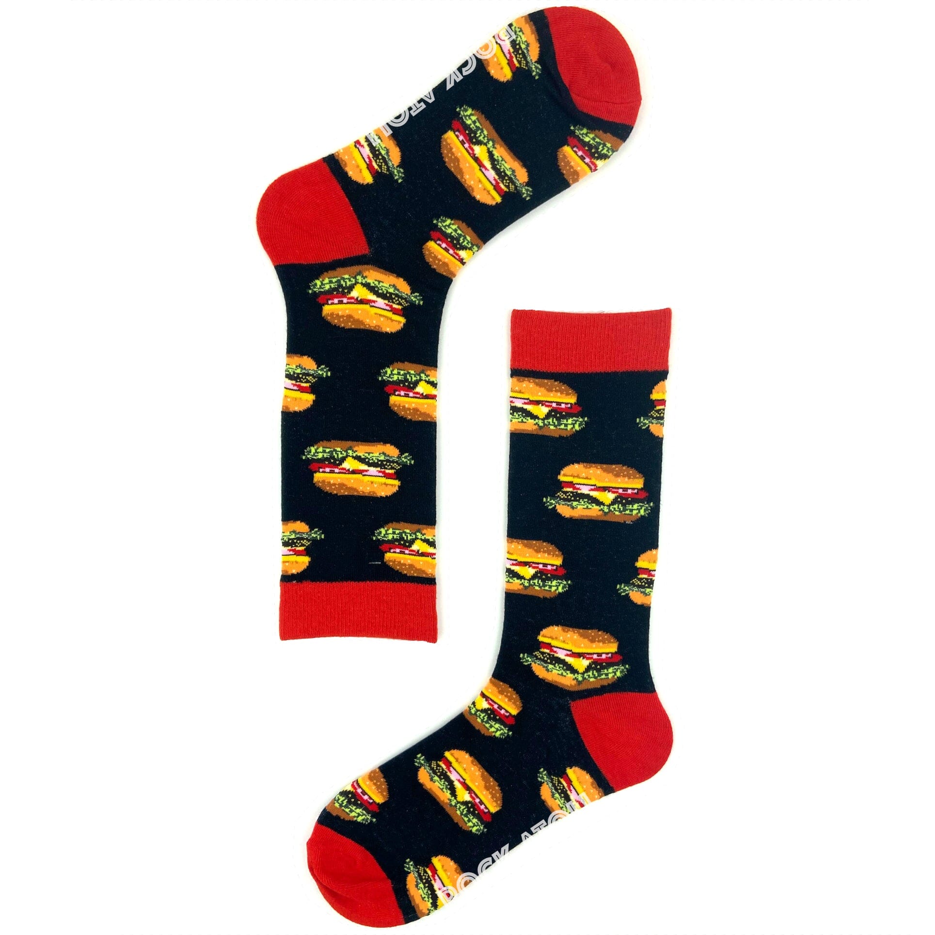 Black Unisex Cheeseburgers Print Fast Food Foodie Themed Novelty Socks
