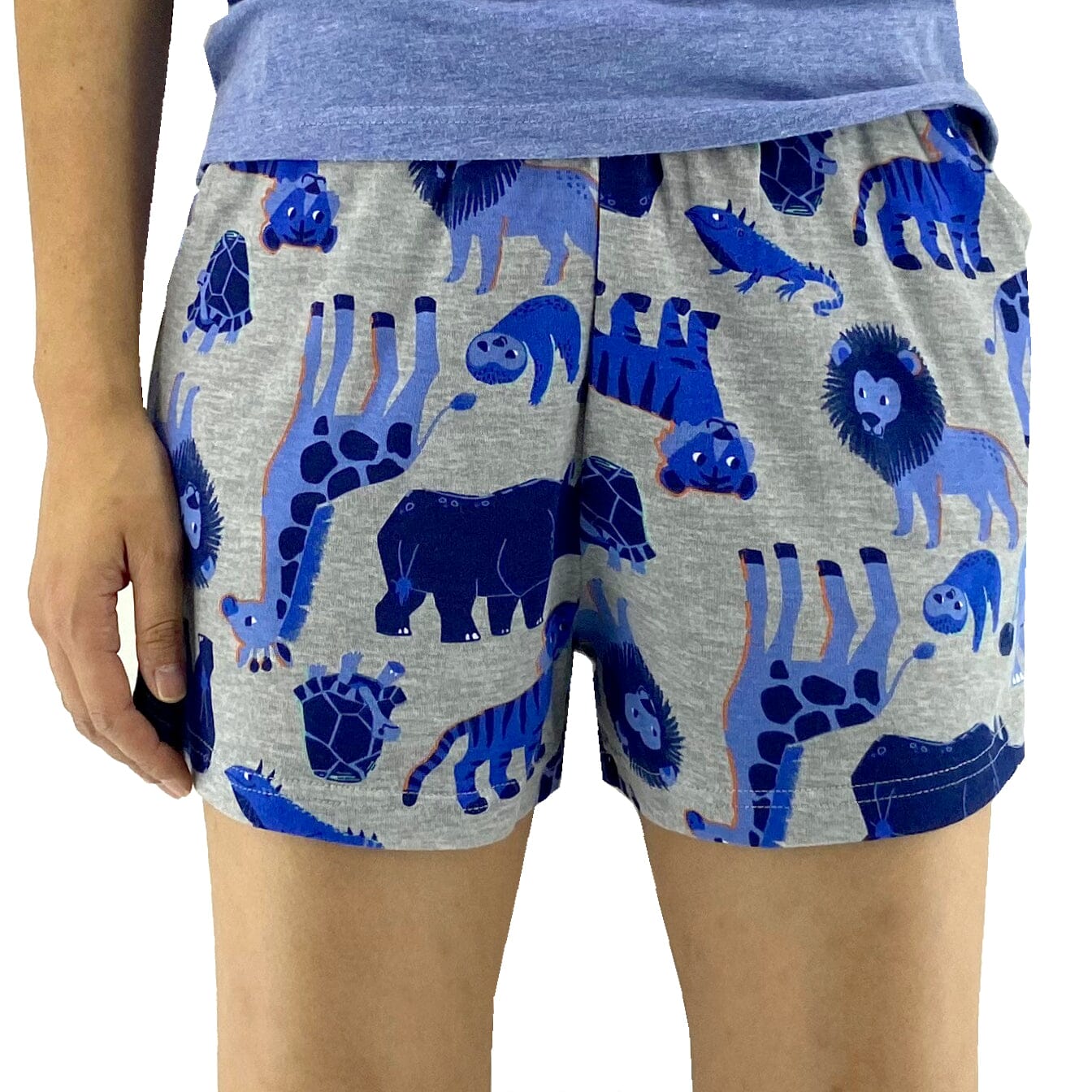 Women's Cute Sloth Rhino Giraffe All-Over Print Knit PJ Pyjama Shorts