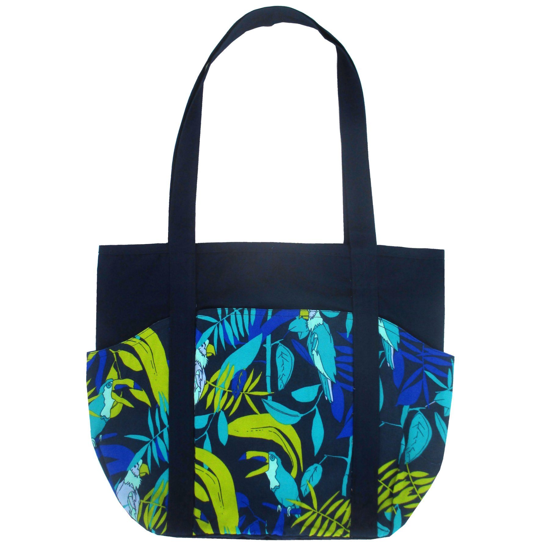 Parrot Toucan Jungle Leaves All Over Print Cotton Large Tote Bag with Plenty of Pockets
