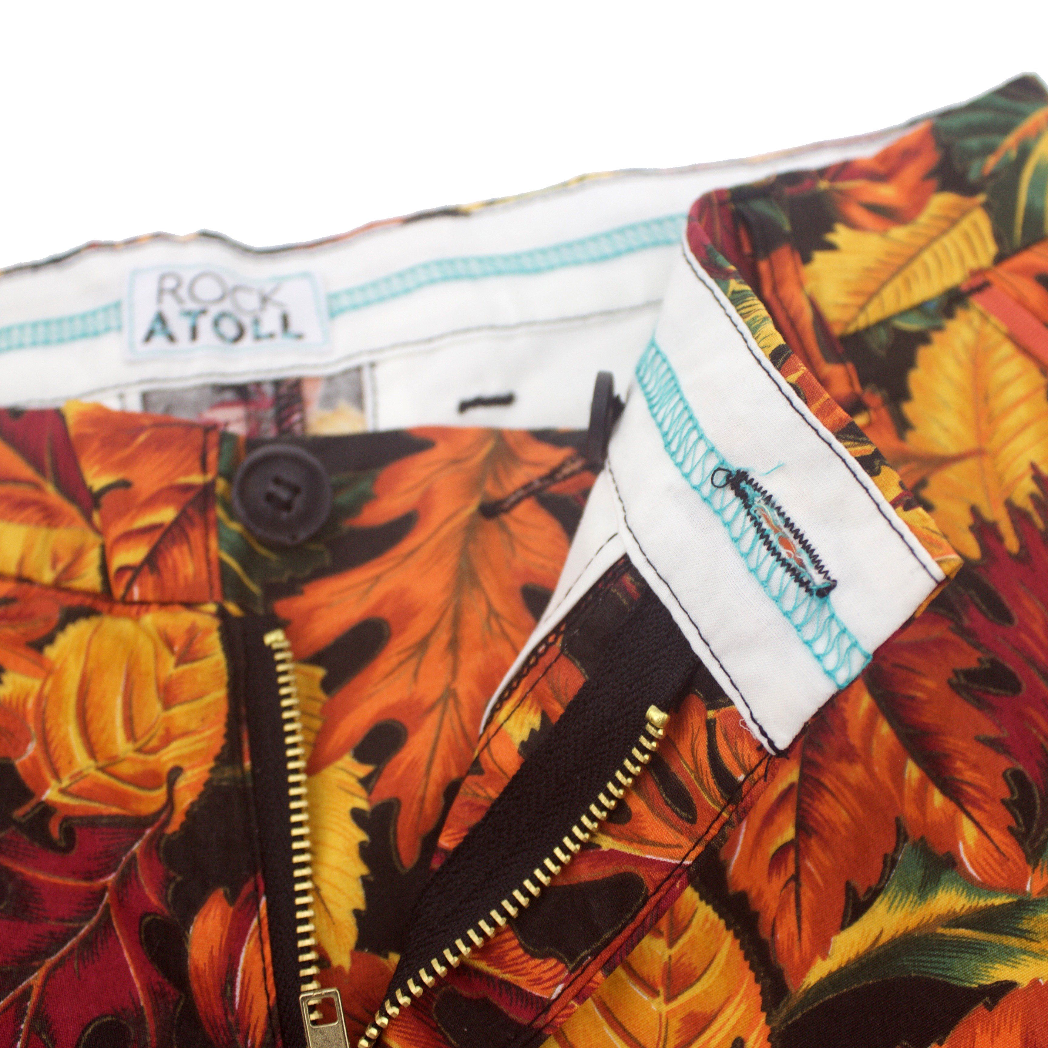 Orange Leaf Print Bermuda Shorts for Men