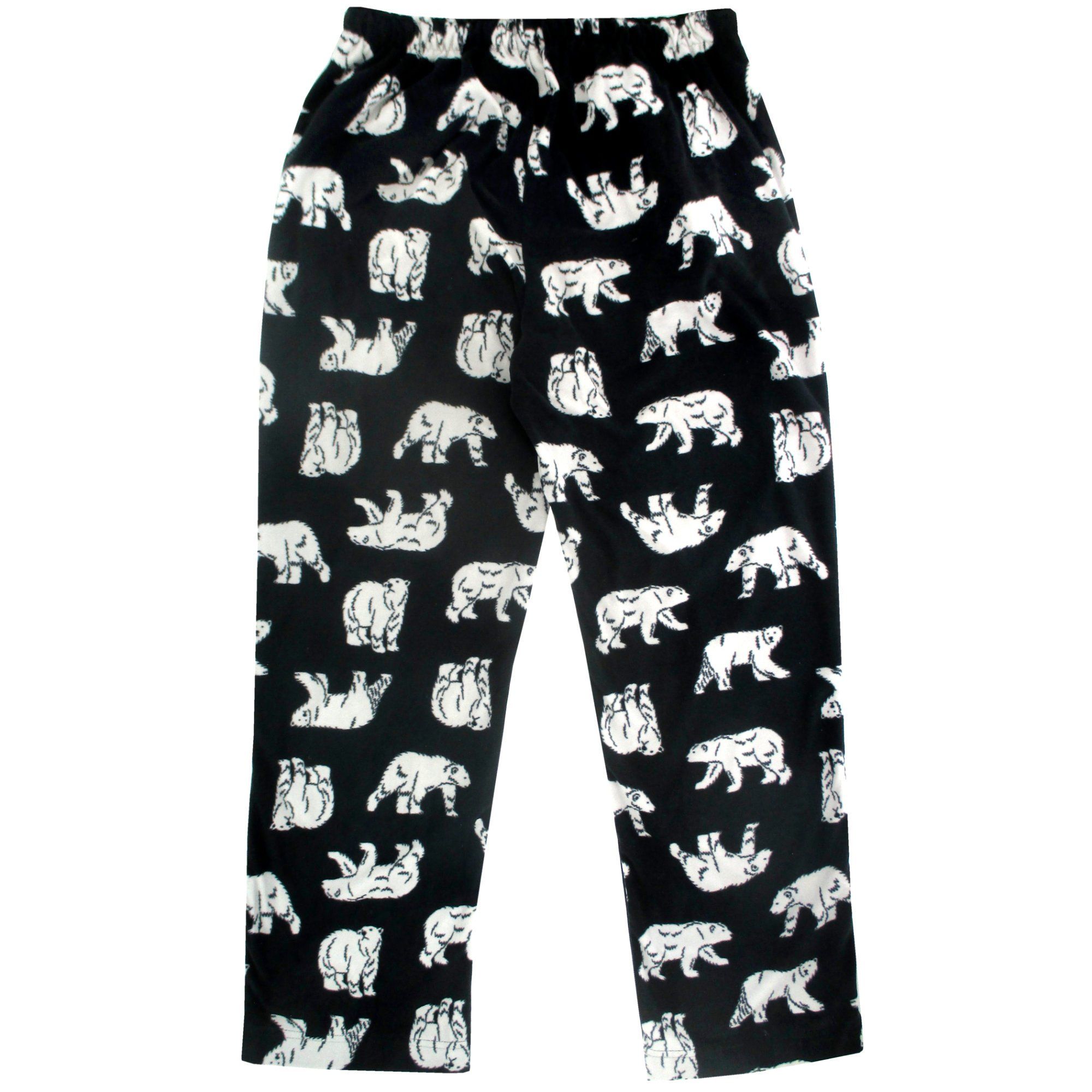 Black Polar Bear All Over Print Soft Comfy Fleece Pajama Pants for Men