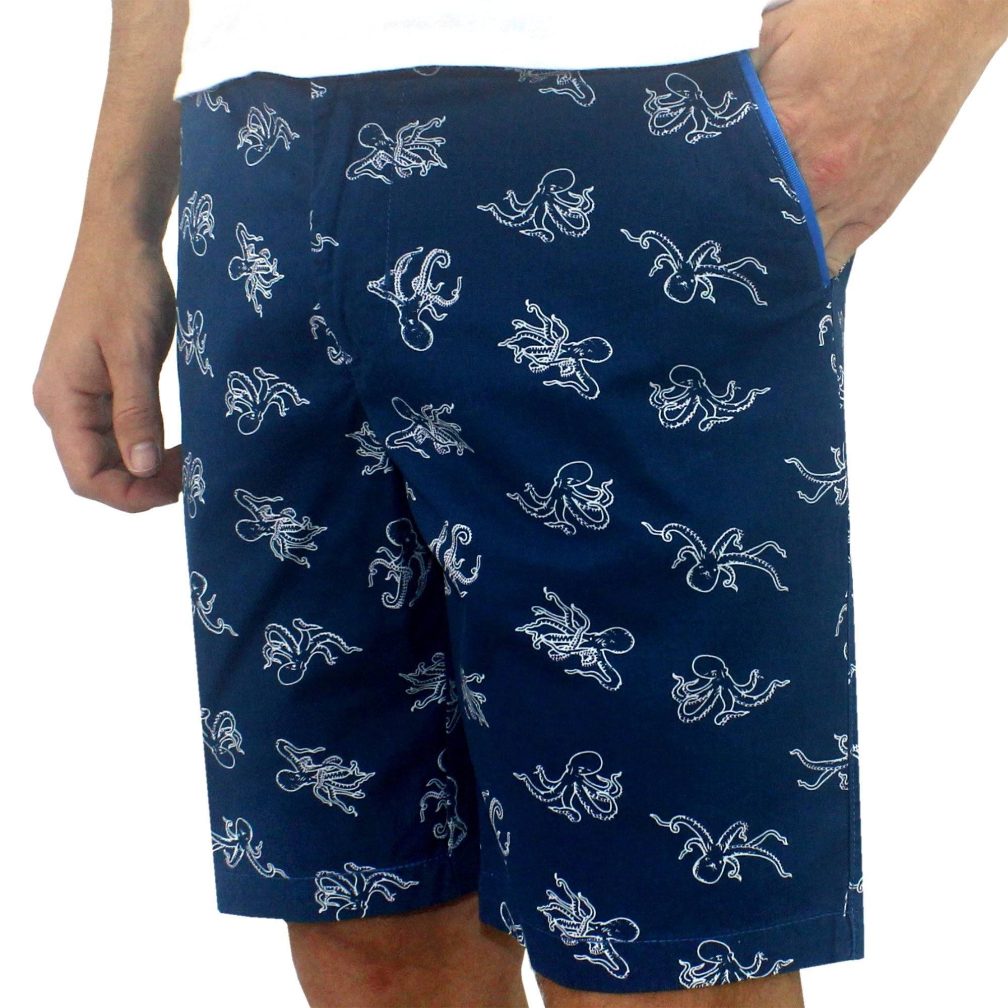 Bright Blue Octopus Patterned Golf Shorts for Men