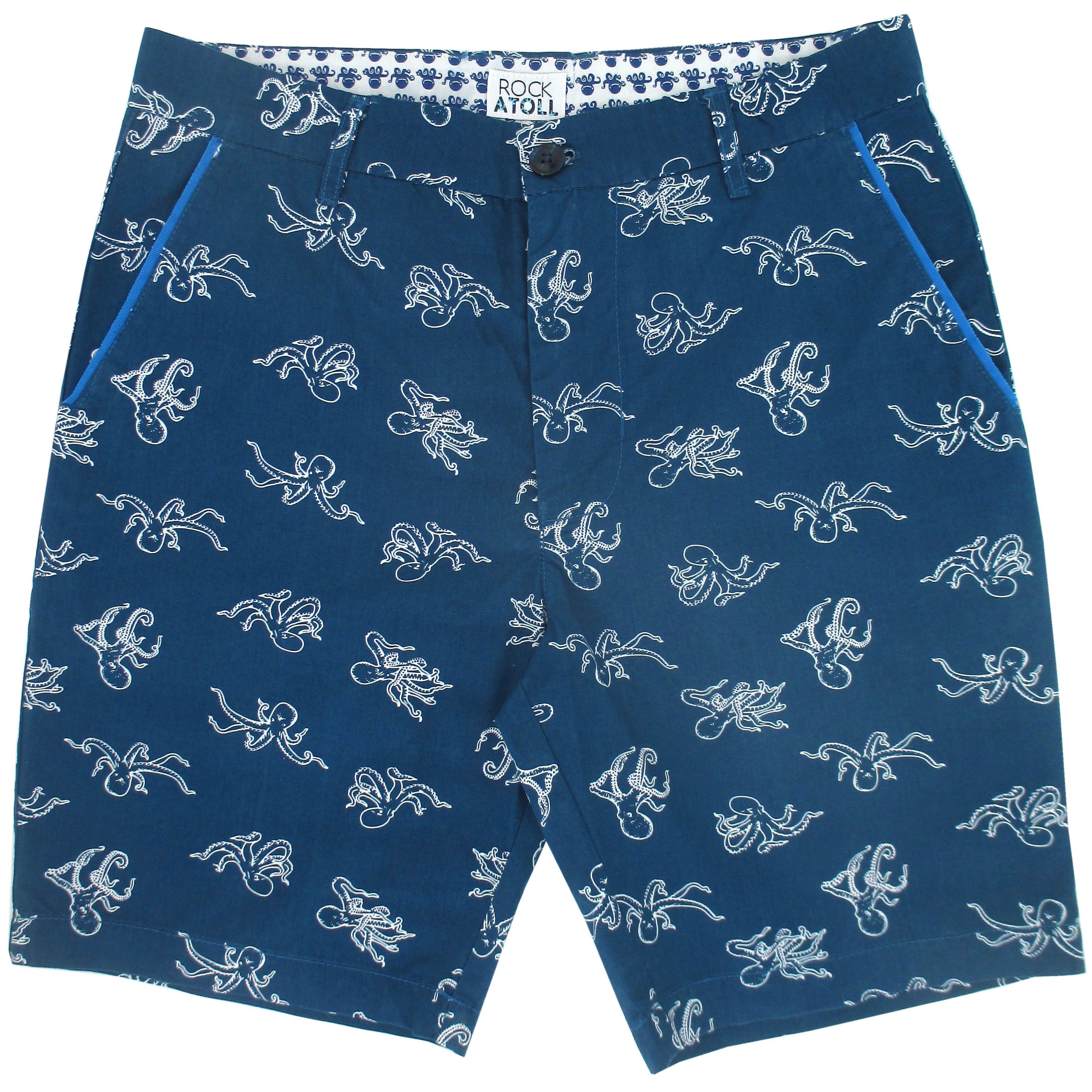 Rock Atoll Menswear Octopus All Over Print Bermuda Shorts in Blue