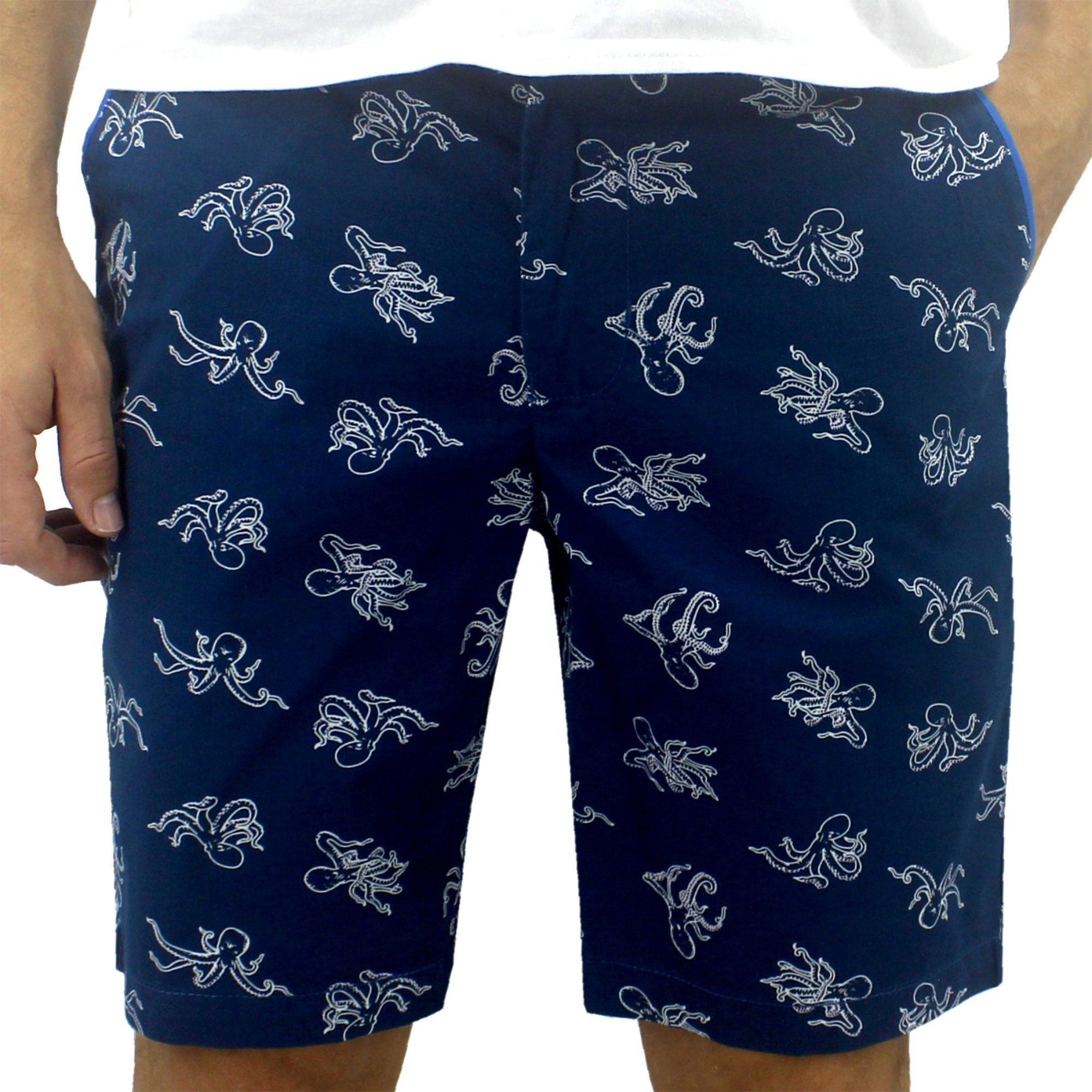 Bright Blue Octopus Patterned Golf Shorts for Men