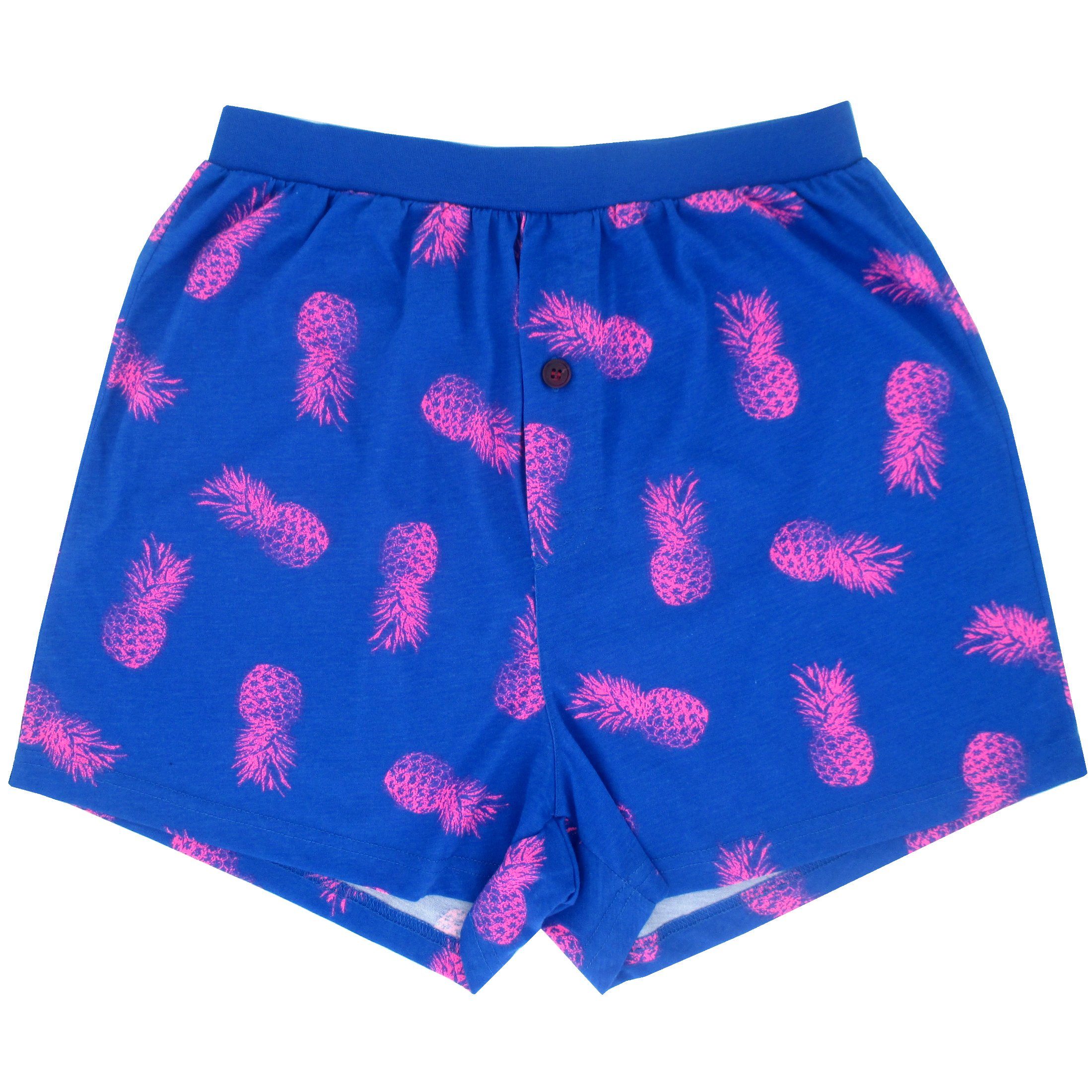Pink Pineapples on Bright Blue Boxer Shorts for Men in T-Shirt Soft Knit Fabric