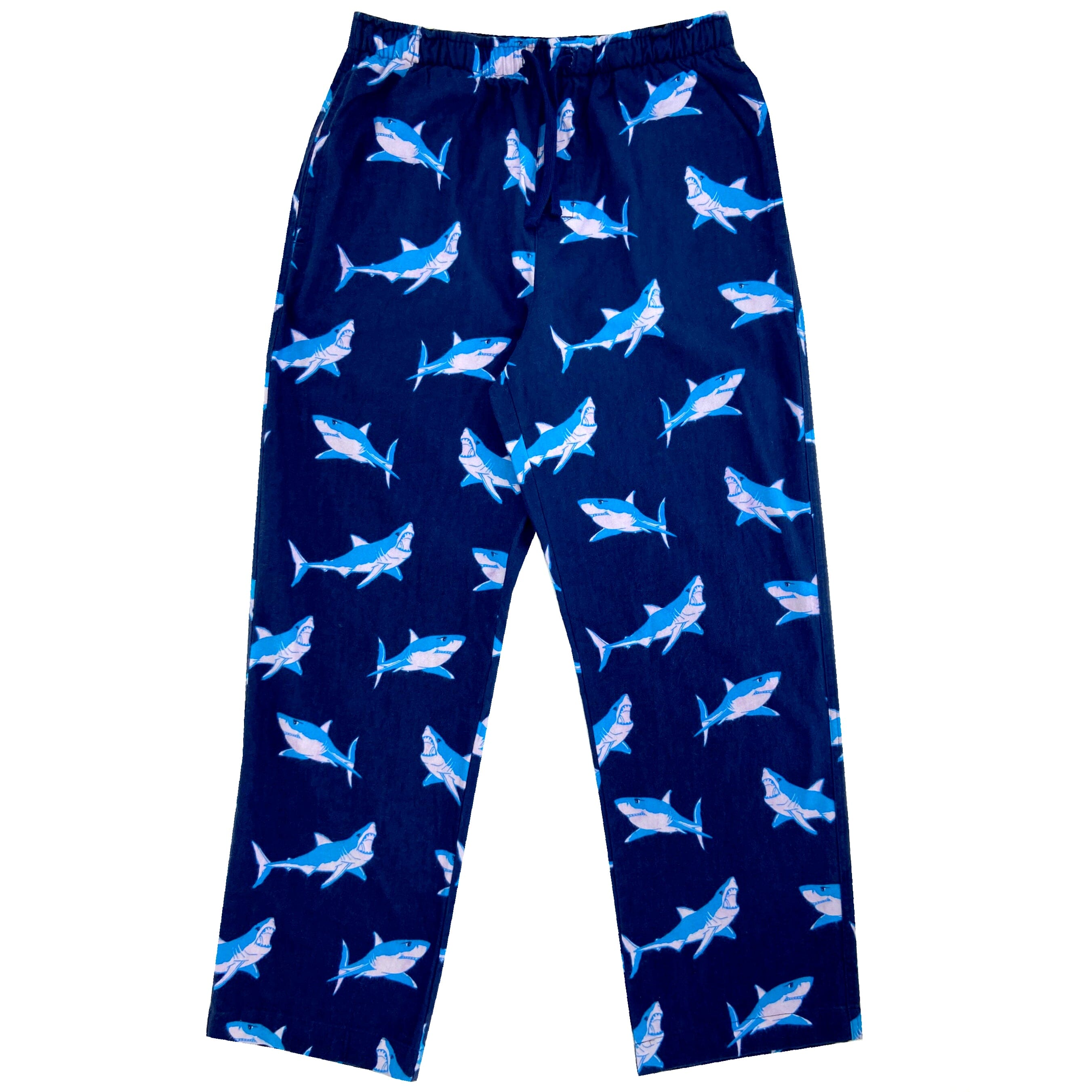 Men's Great White Shark Patterned Woven Cotton Long PJ Pajama Pants