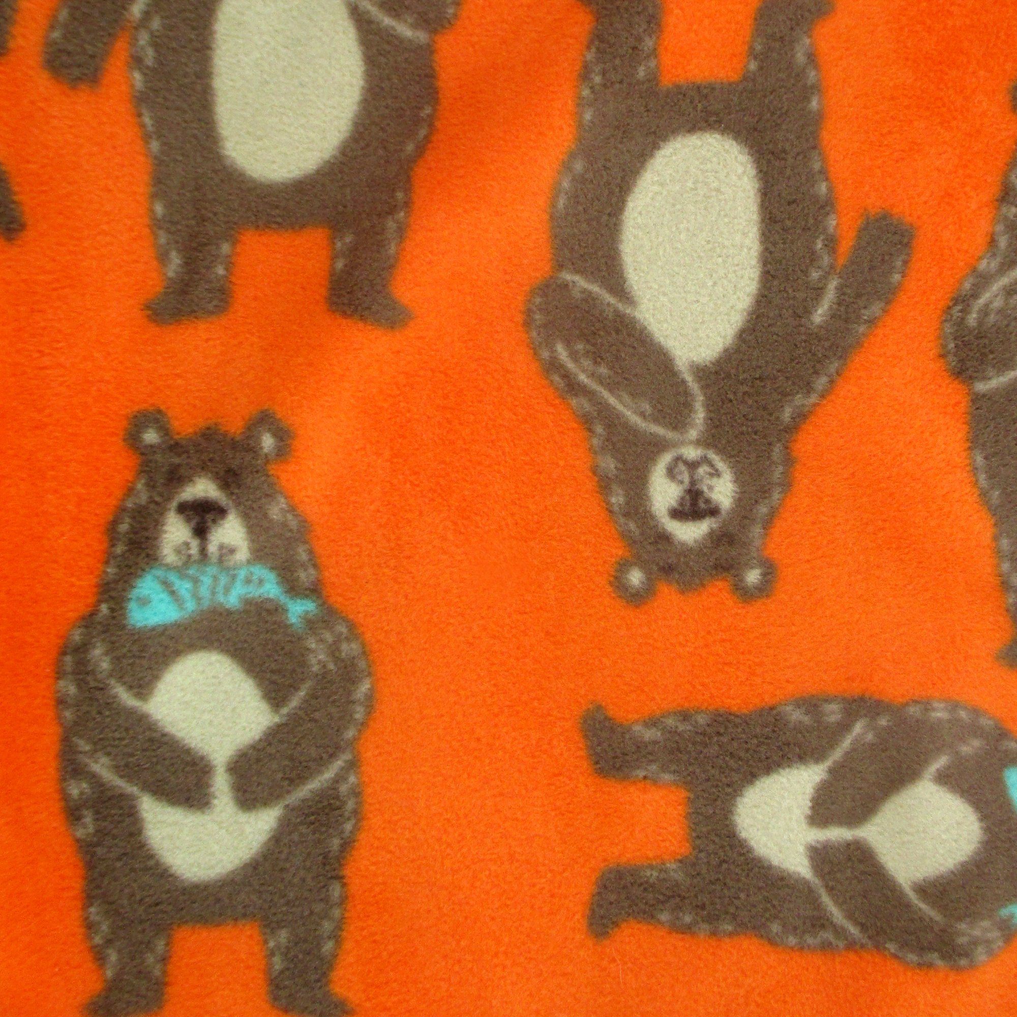 Bright Orange Colorful Brown Bears Gone Fishing All Over Print Soft Fleece Bottoms Pants for Men