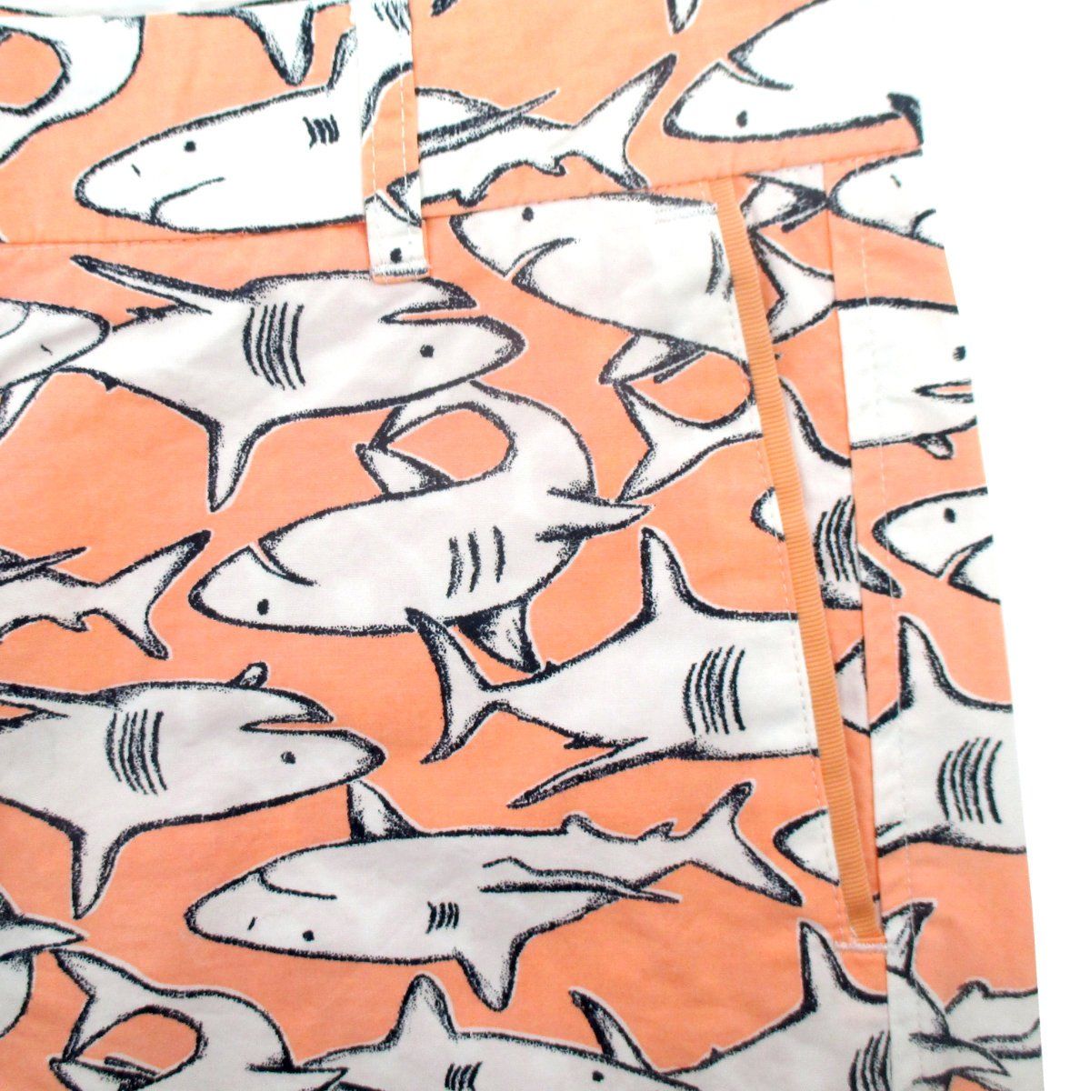 Colorful Shark All Over Print Flat Front Chinos for Women in Orange