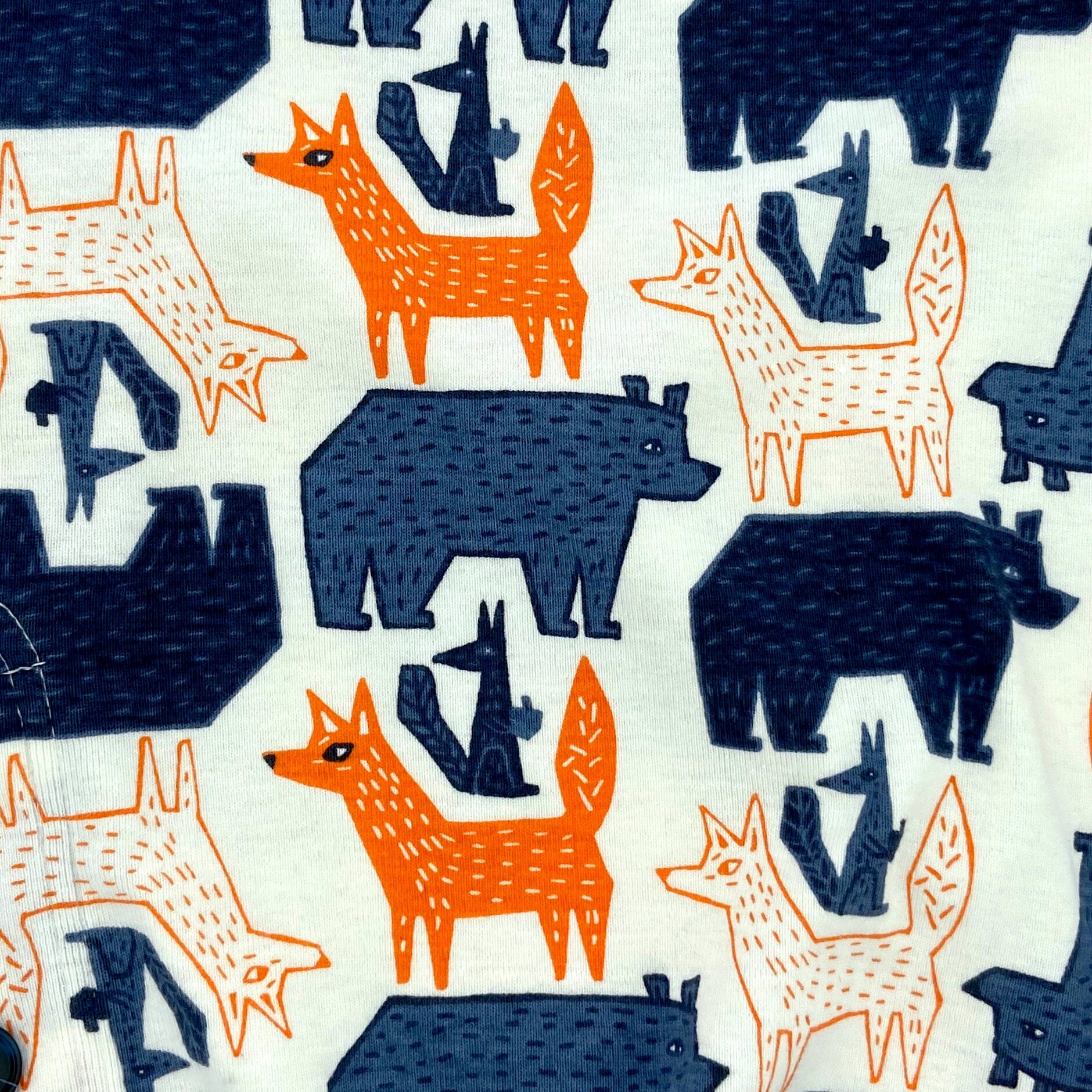 Comfy Cozy Cotton Knit Pajama Shorts with Boxer Button Fly in Bear and Fox Pattern