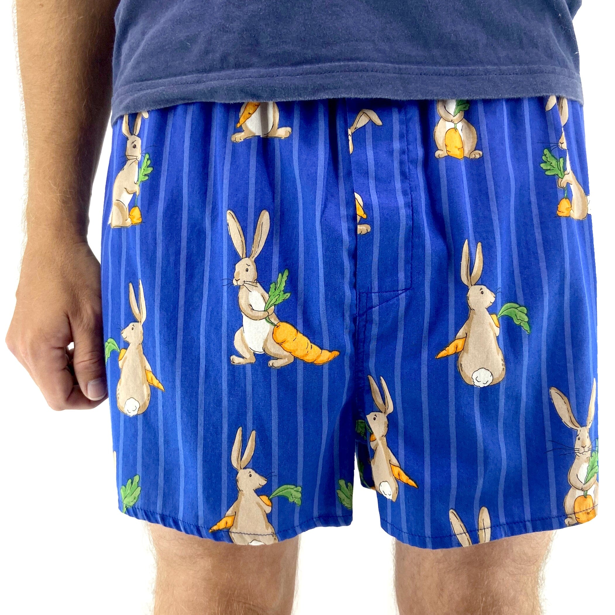 Unusual Bunny Rabbit Hare Novelty Print Striped Cotton Boxer Shorts