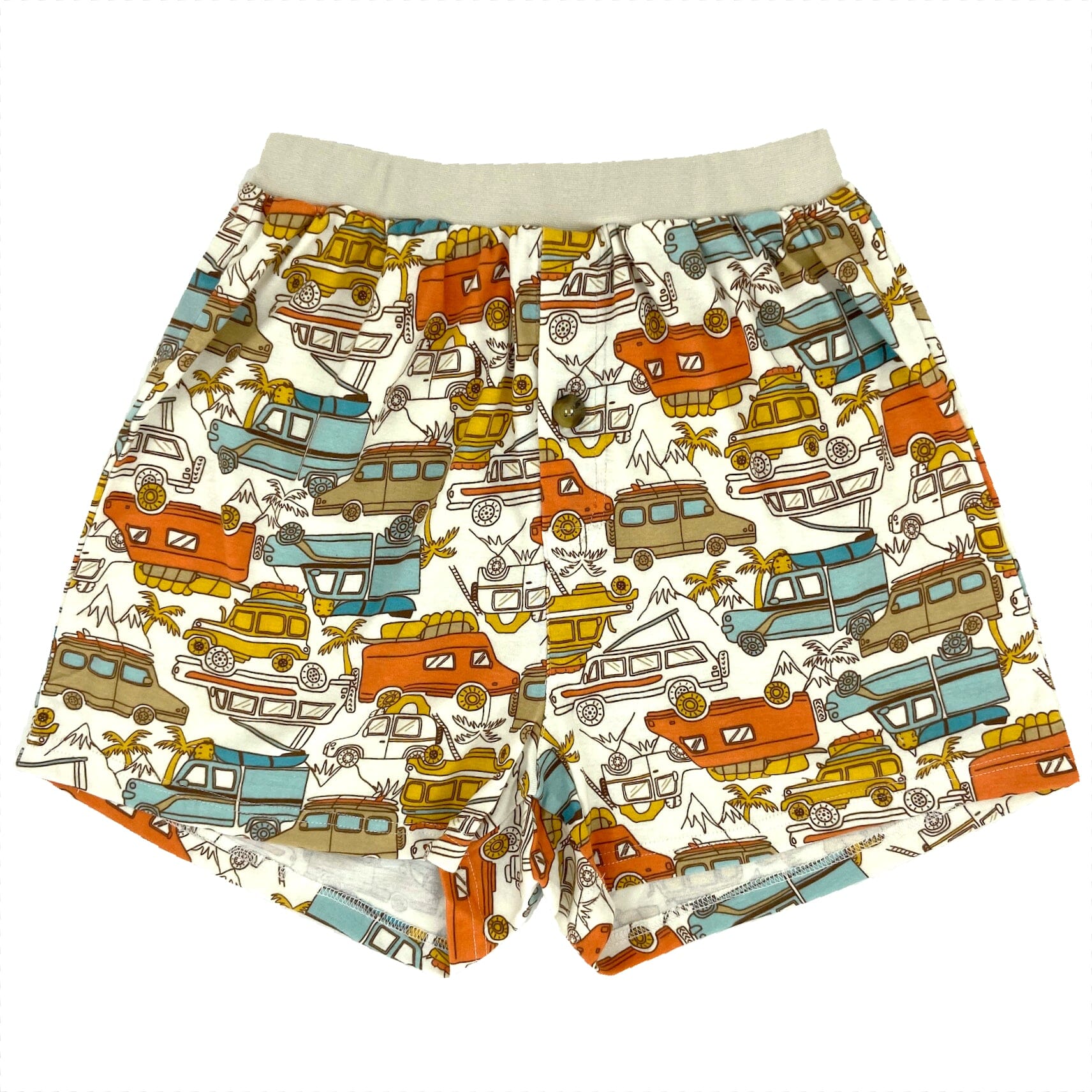 Comfy Travel Inspired Cars and Wagons Patterned Cotton Pajama Shorts