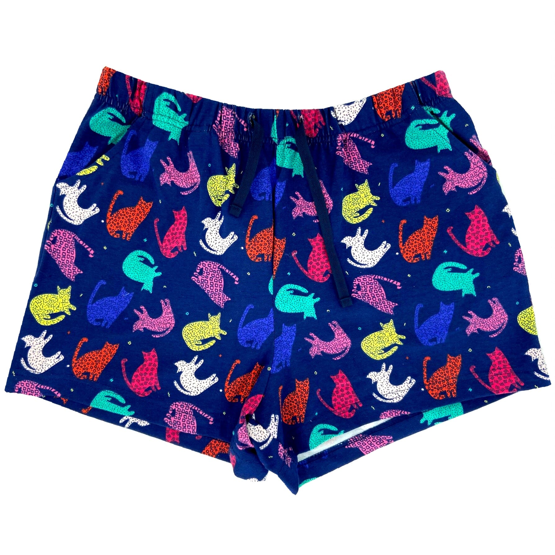 Women's Colorful Cat Silhouette Printed Cotton Knit PJ Pajama Shorts