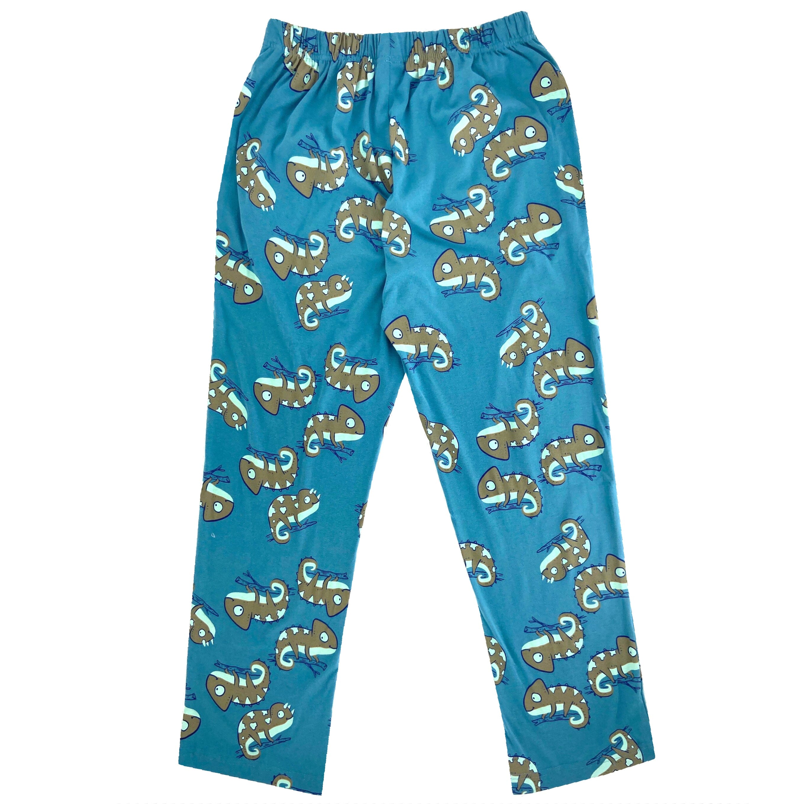 Men's Chameleon Iguana Novelty Print Cotton Knit Long Pajama PJ Pants