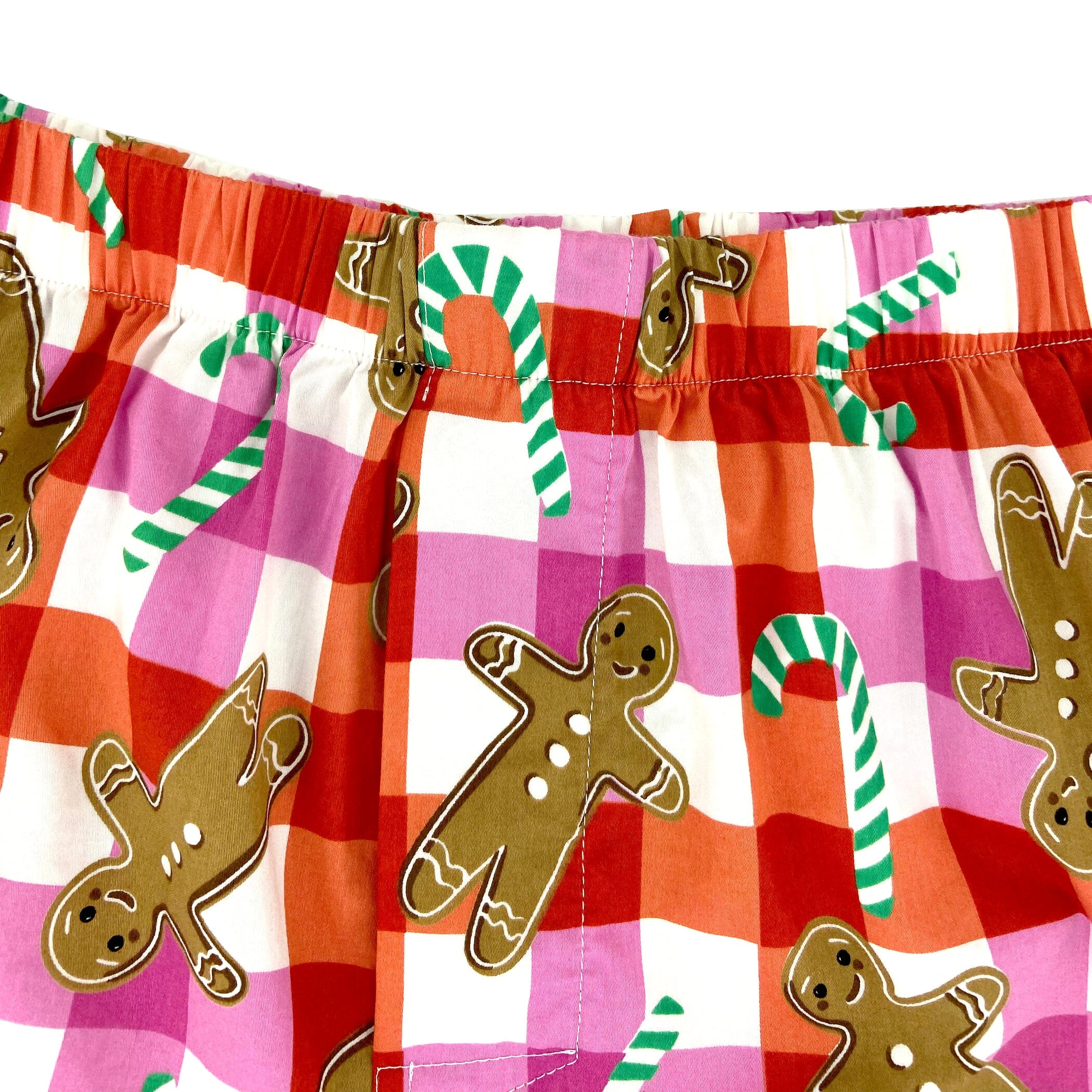 Men's Festive Red Gingerbread Man Candy Cane Print Plaid Boxer Shorts
