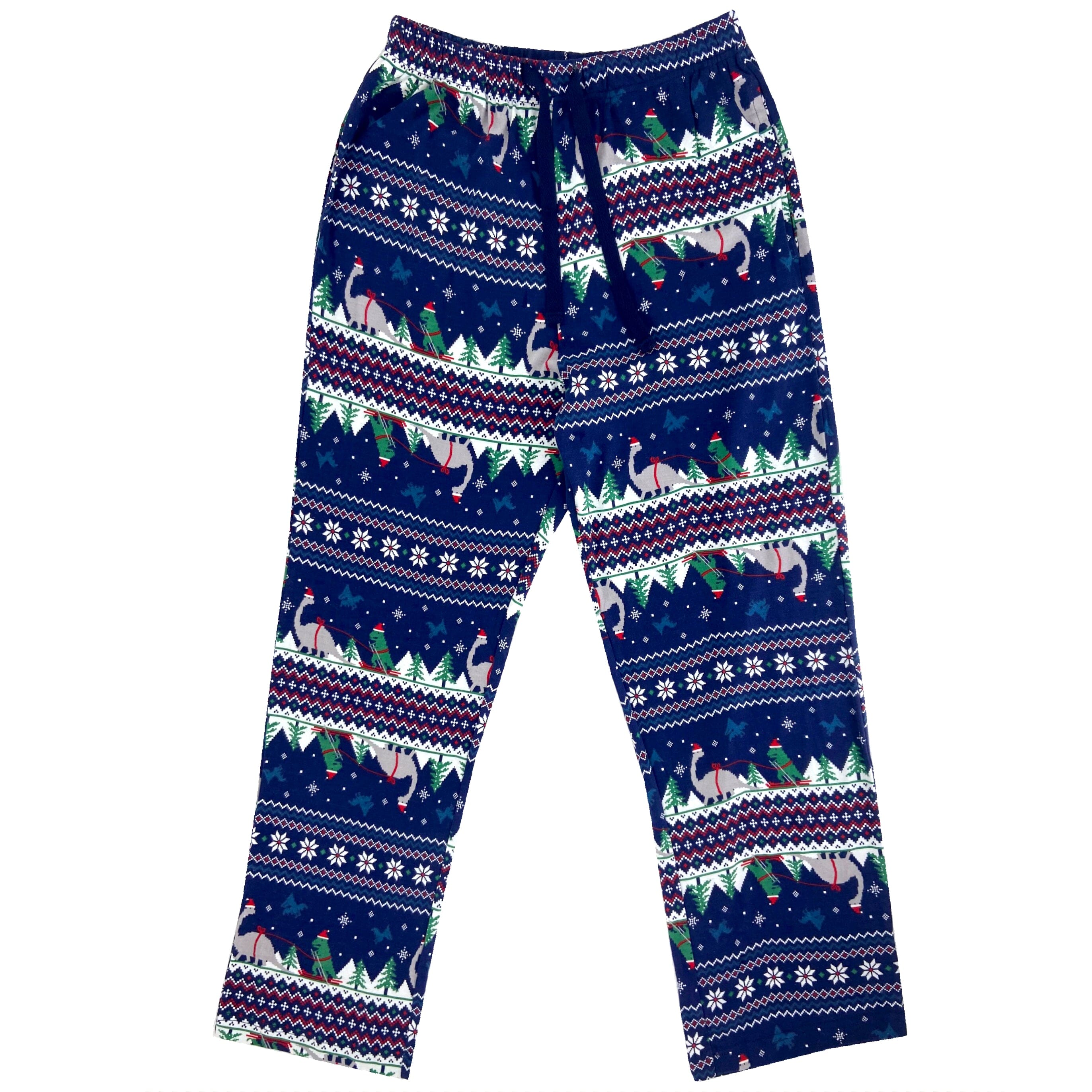 Men's Festive Dinosaurs in Santa Hats Print Cotton Long Pajama Pants