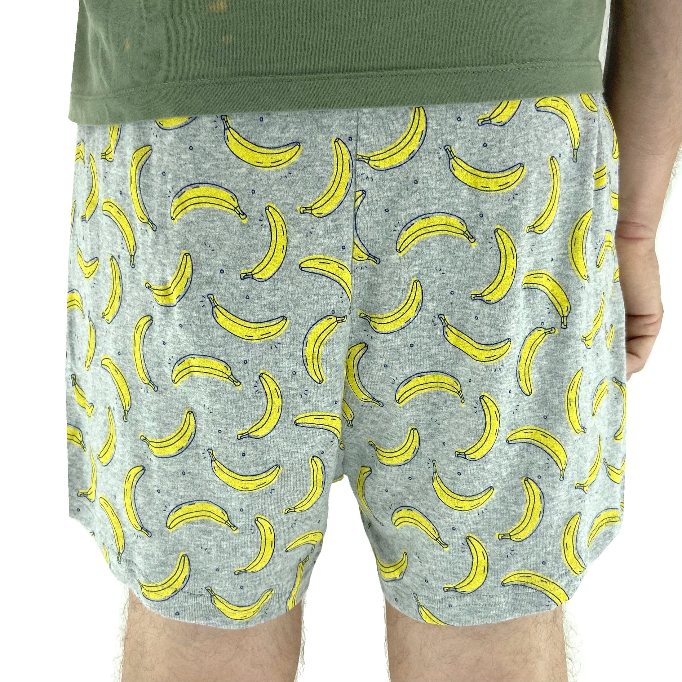 Men's Classic Banana Patterned Cotton Pajama Short Bottoms on Grey