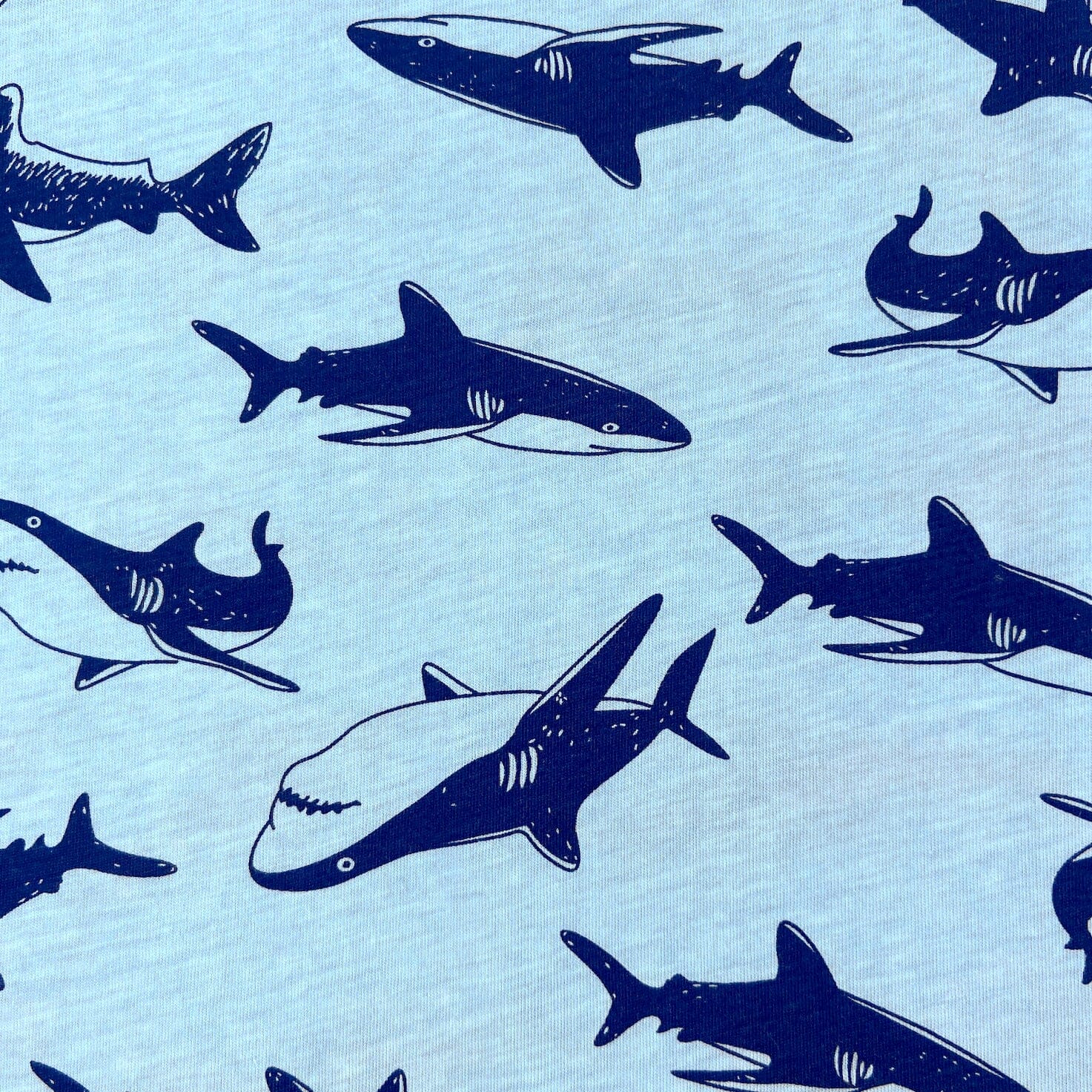 Men's Super Soft Blue Great White Shark Novelty Print Cotton T-Shirt