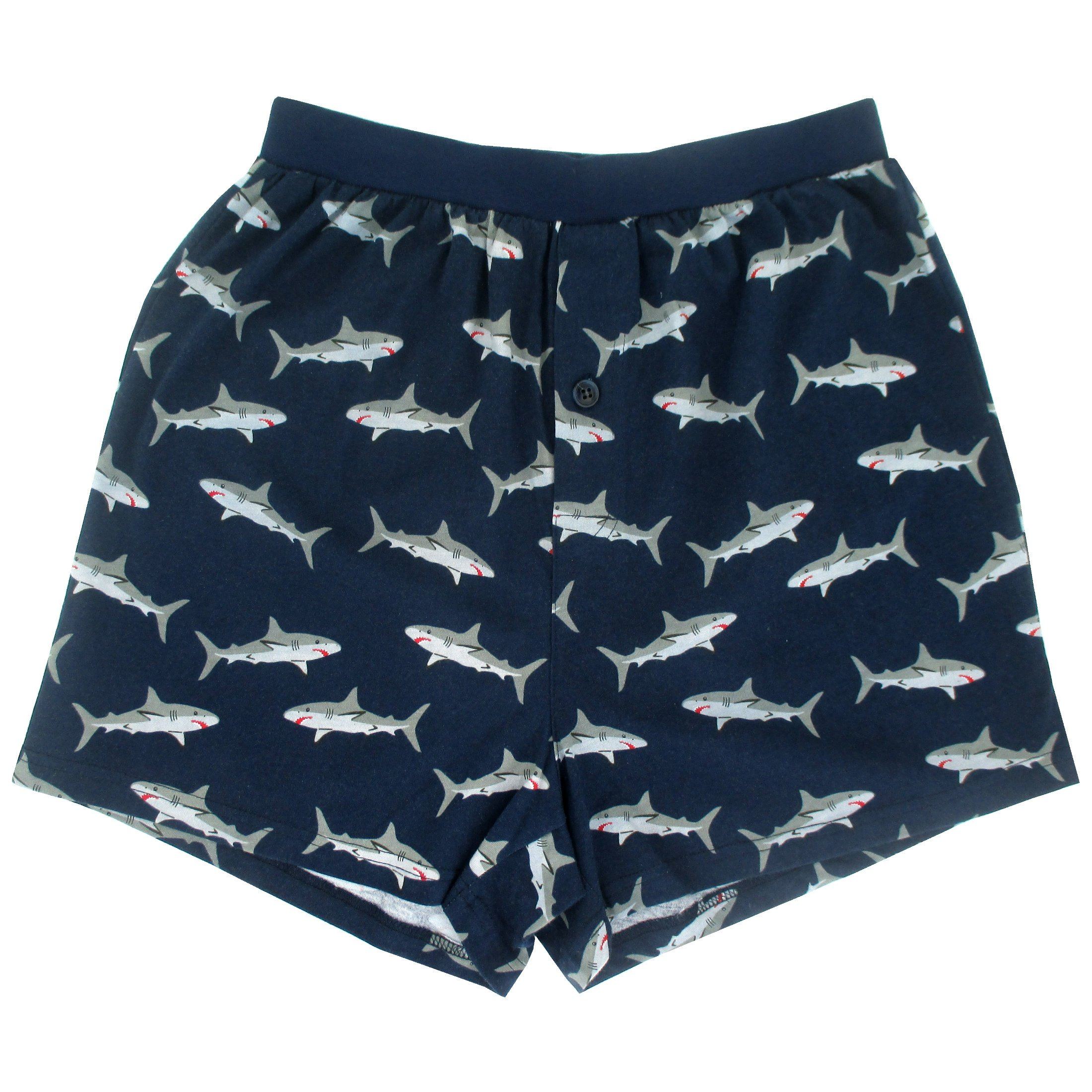 Classic Shark All Over Print Navy Blue Cotton Knit Boxer Shorts for Men