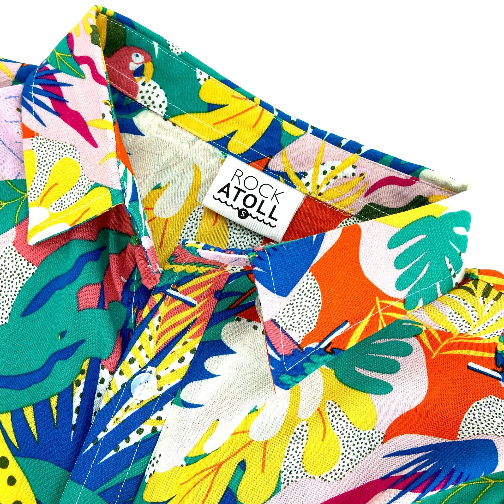 Bright Bold Tropical Abstract Jungle Toucan Print Memphis Design Shirt