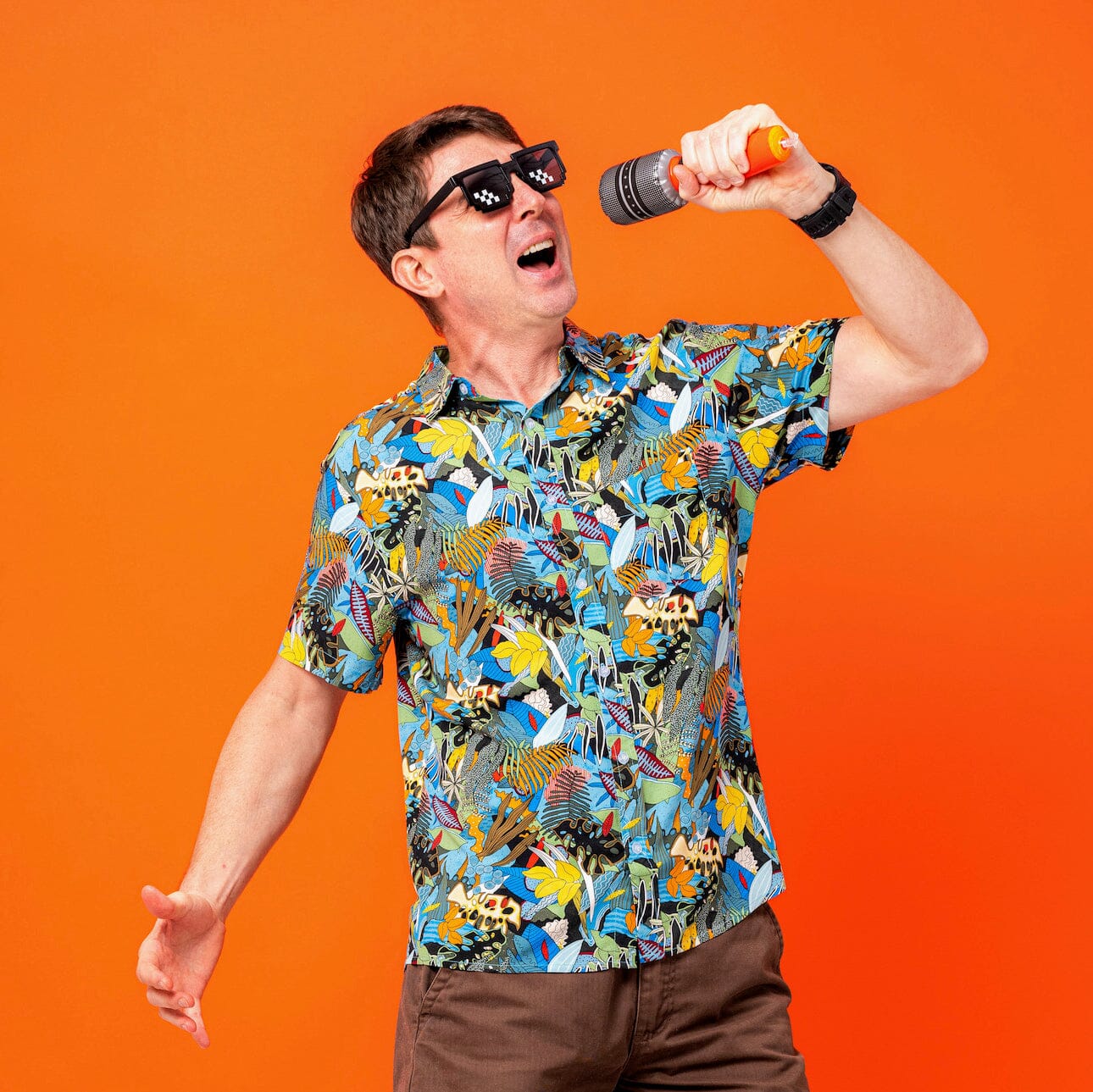 Mens Unique Vibrant Colorful Abstract Floral Leaf Print Hawaiian Shirt