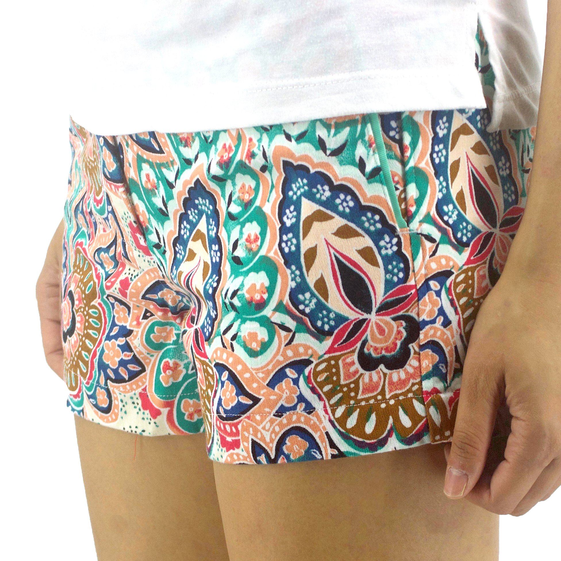 Bright Colorful Floral Paisley Print Orange Chino 3 Inch Inseam Shorts for Women