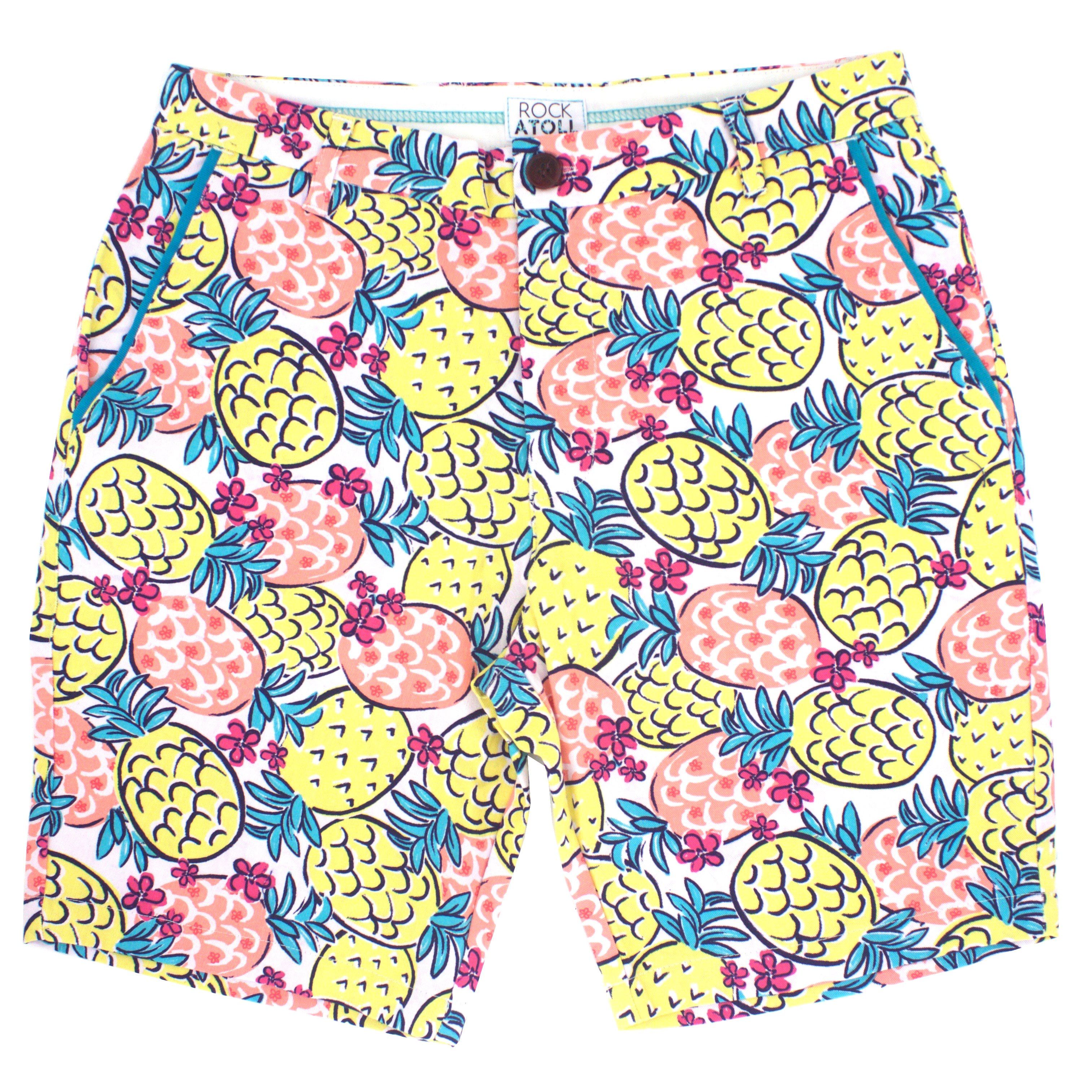 Colorful Pineapple Print Slim Fit Men's Shorts