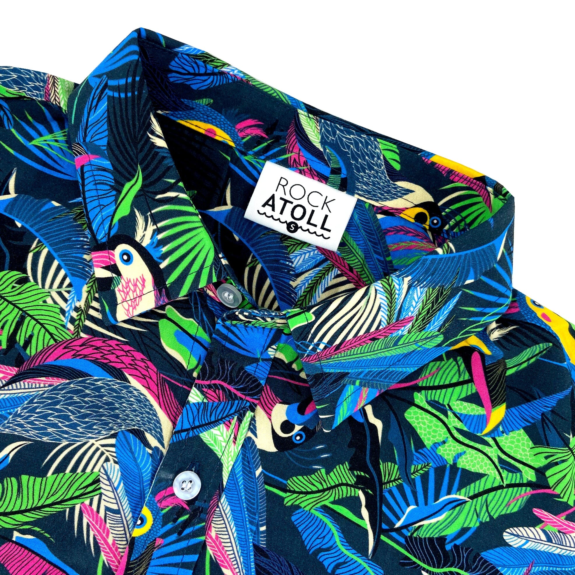 Men's Colorful Tropical Toco Toucan Birds Patterned Button Down Shirt