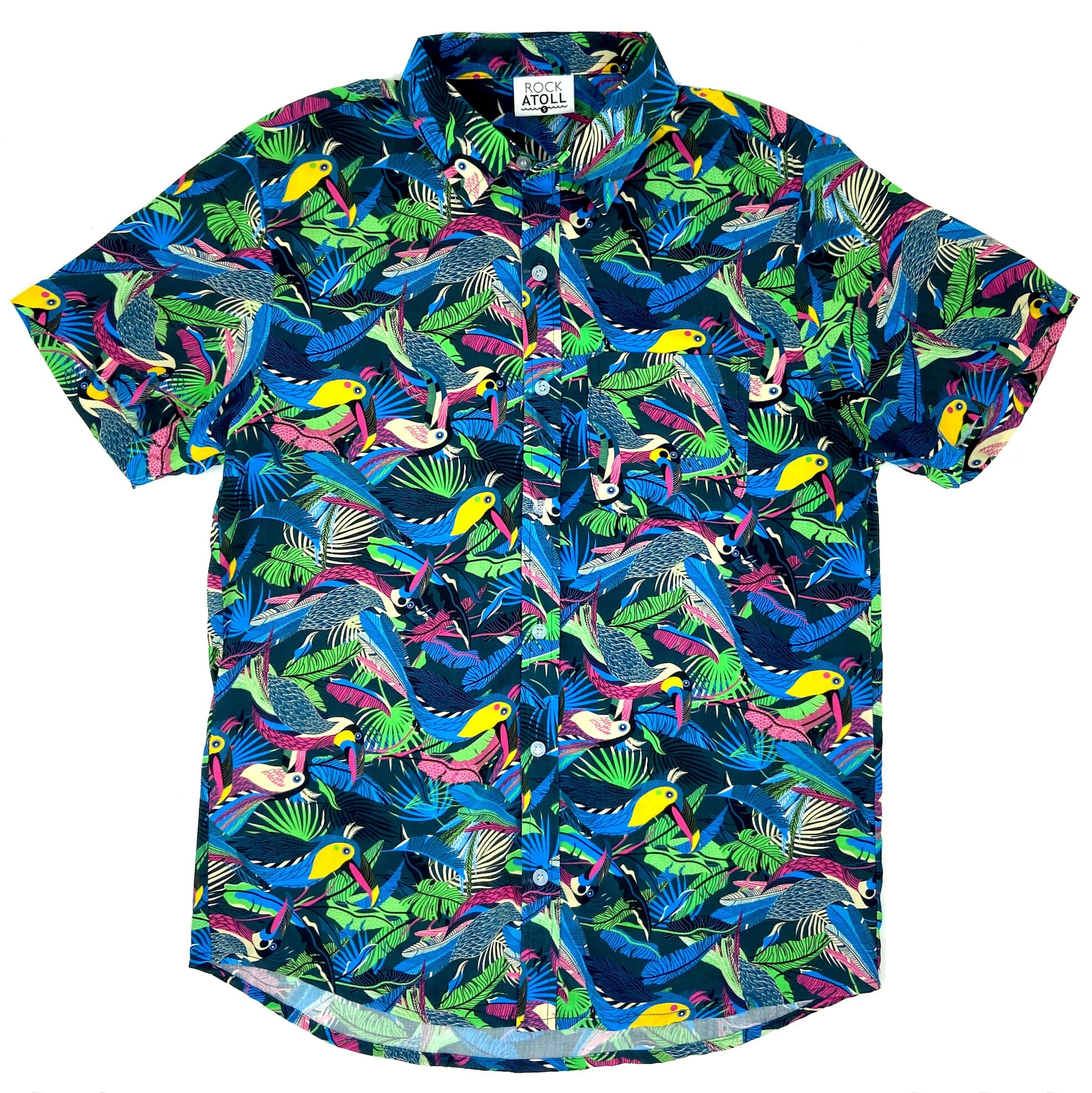 Men's Colorful Tropical Toco Toucan Birds Patterned Button Down Shirt